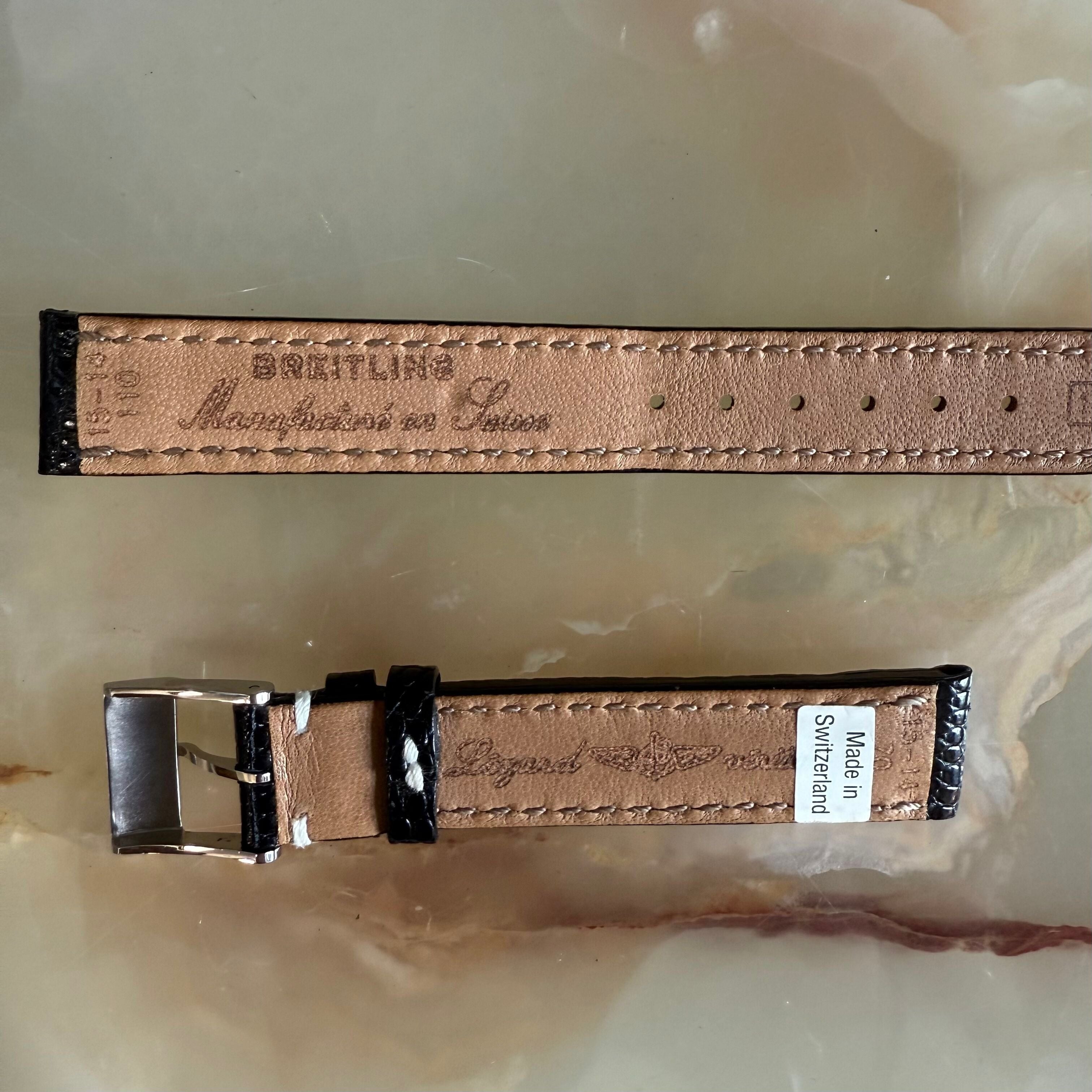 Authentic Breitling Black Lizard Watch Strap Band  110Z 15mm with Buckle