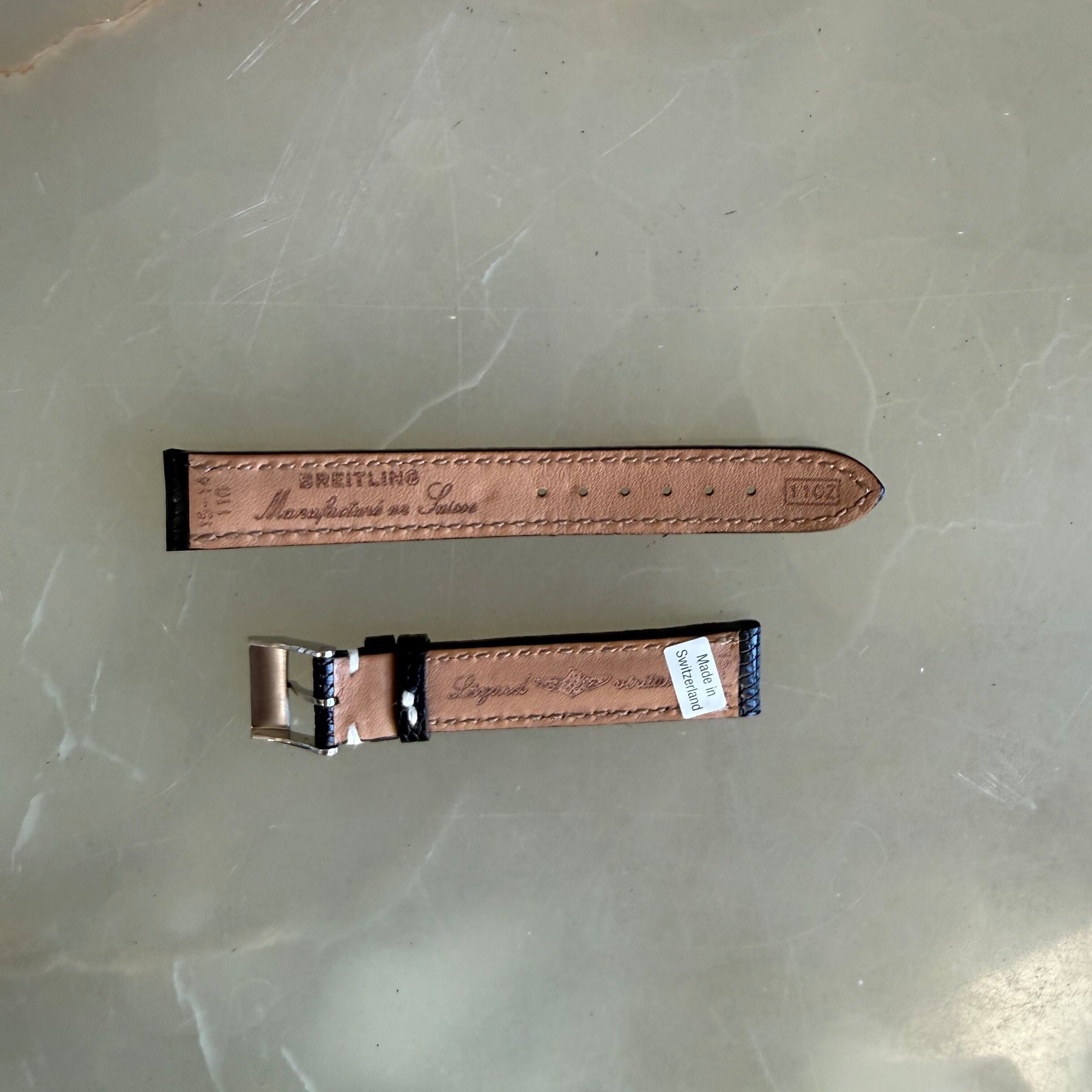 Authentic Breitling Black Lizard Watch Strap Band 15mm w Buckle 110Z