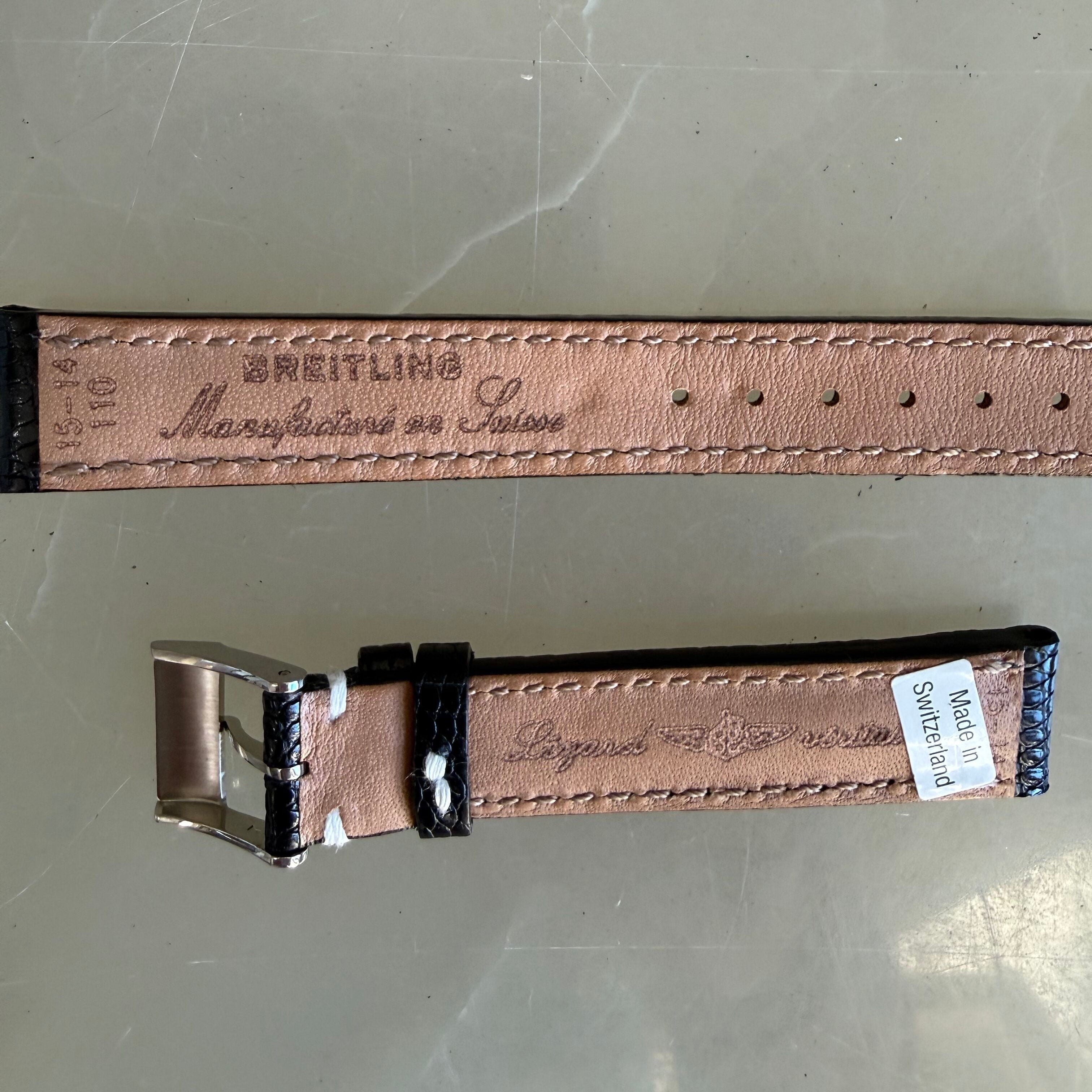 Authentic Breitling Black Lizard Watch Strap Band 15mm w Buckle 110Z