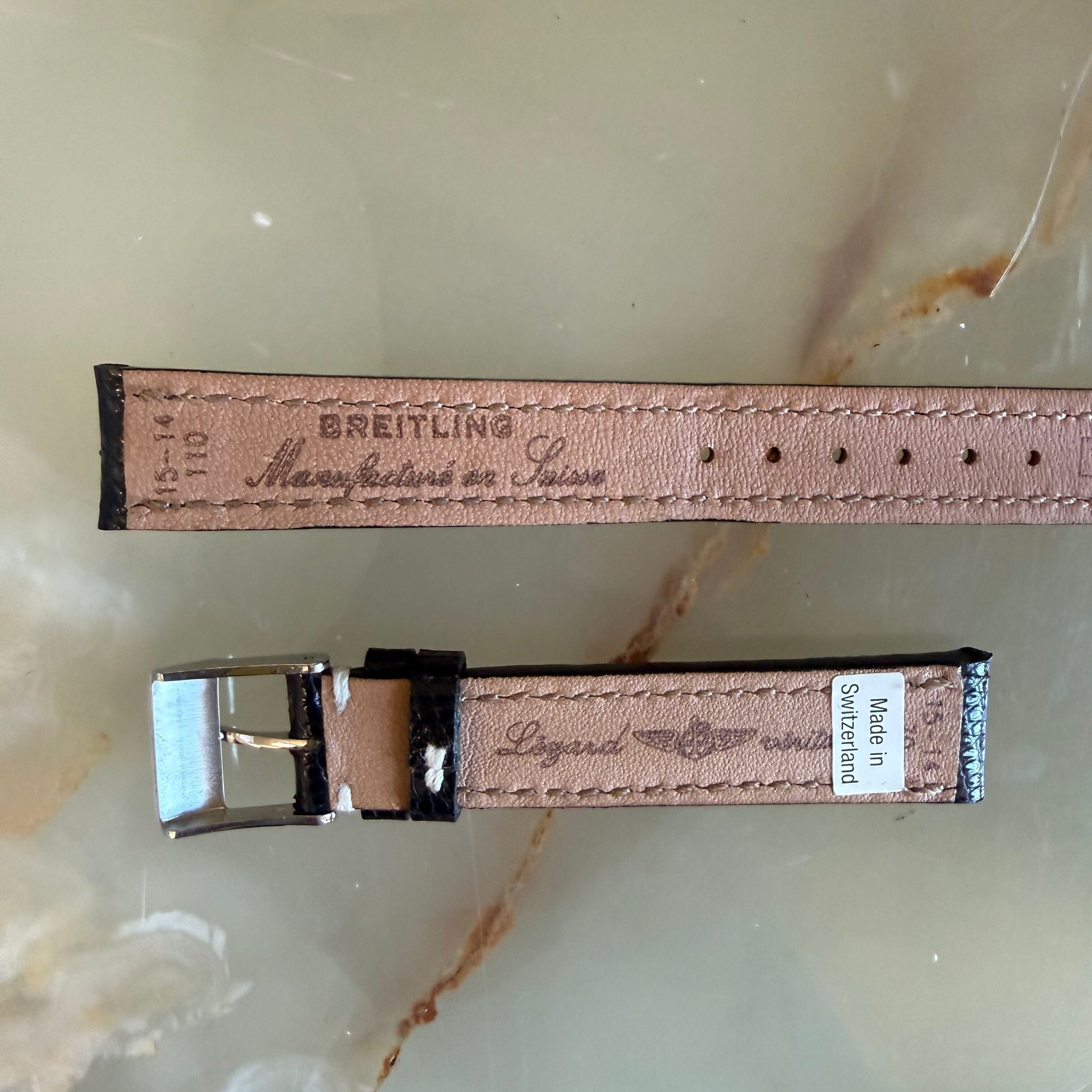 Authentic Breitling Black Lizard Watch Strap Band 15mm w Buckle 110Z