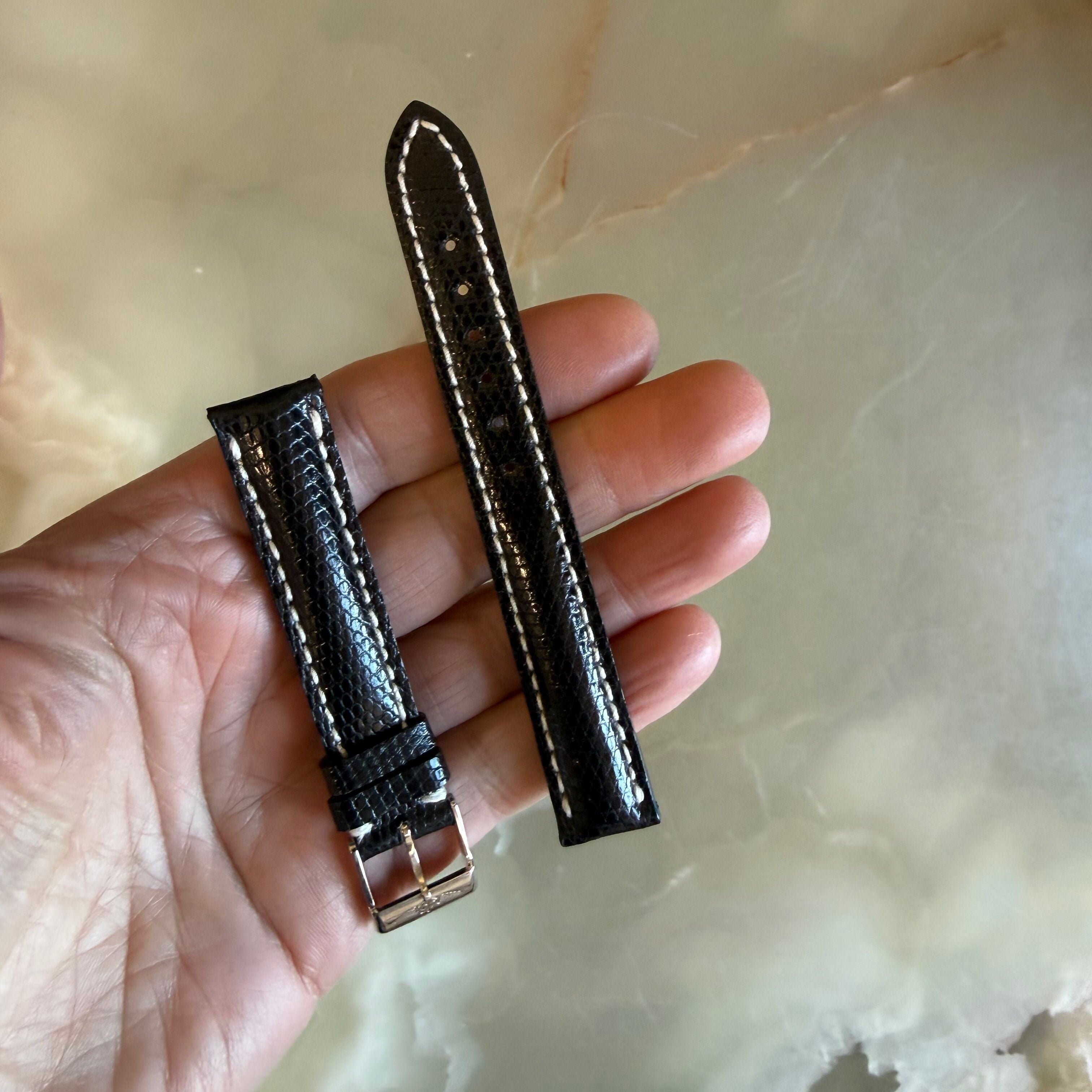 Authentic Breitling Black Lizard Watch Strap Band 15mm w Buckle 110Z