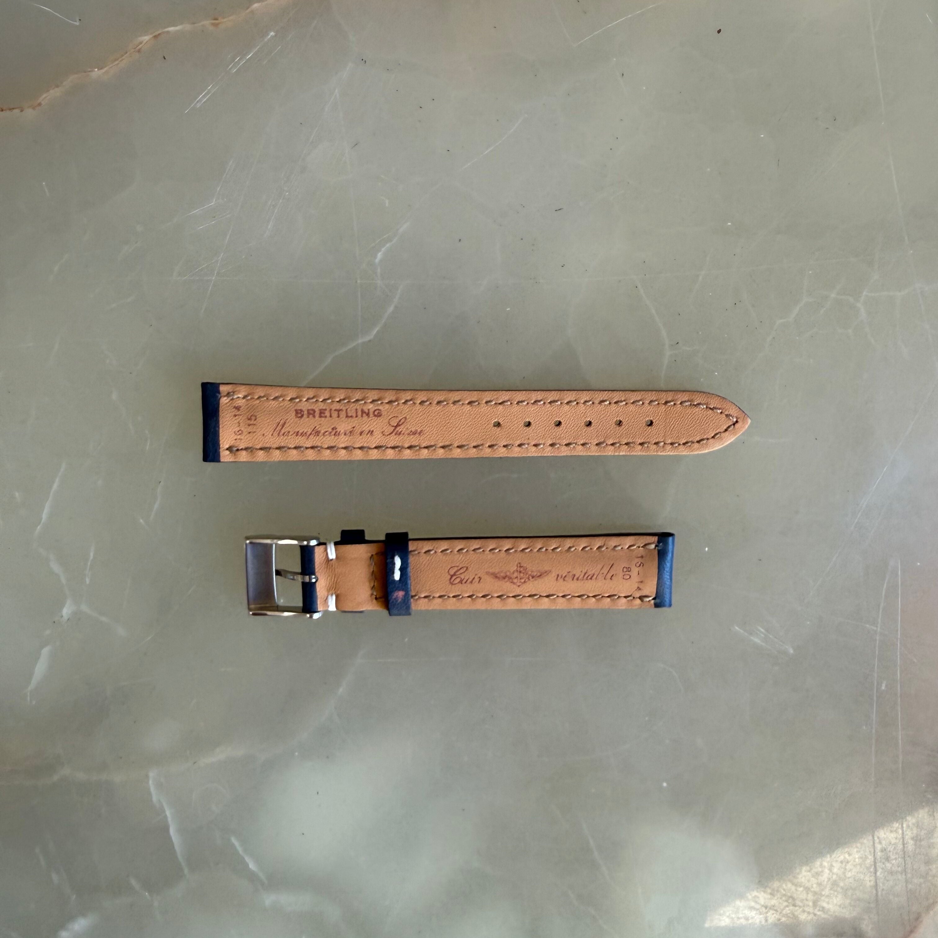 Authentic Breitling Blue Leather Watch Strap Band 16mm w Buckle