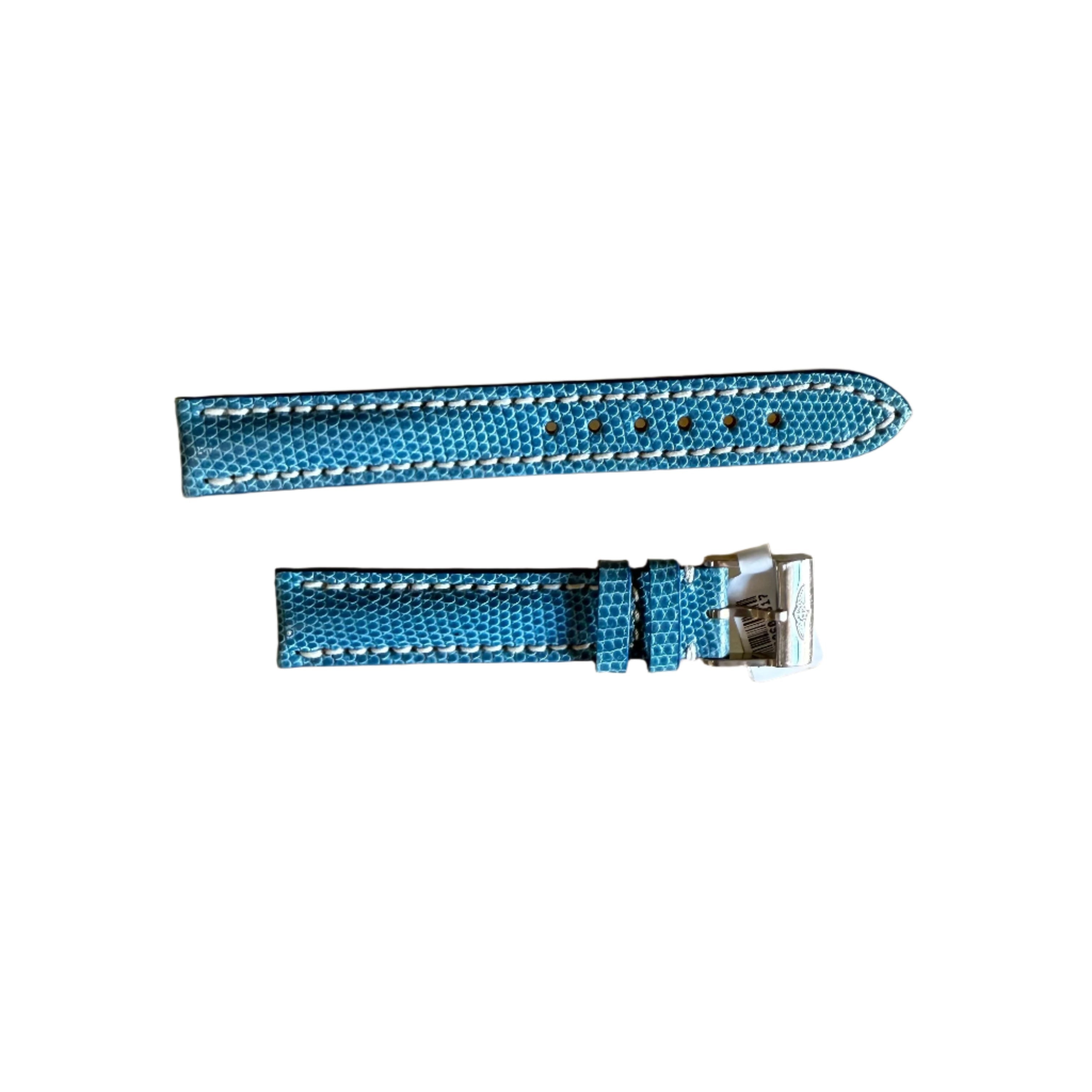 Authentic Breitling Blue Lizard Watch Strap Band 100Z 15mm with Buckle