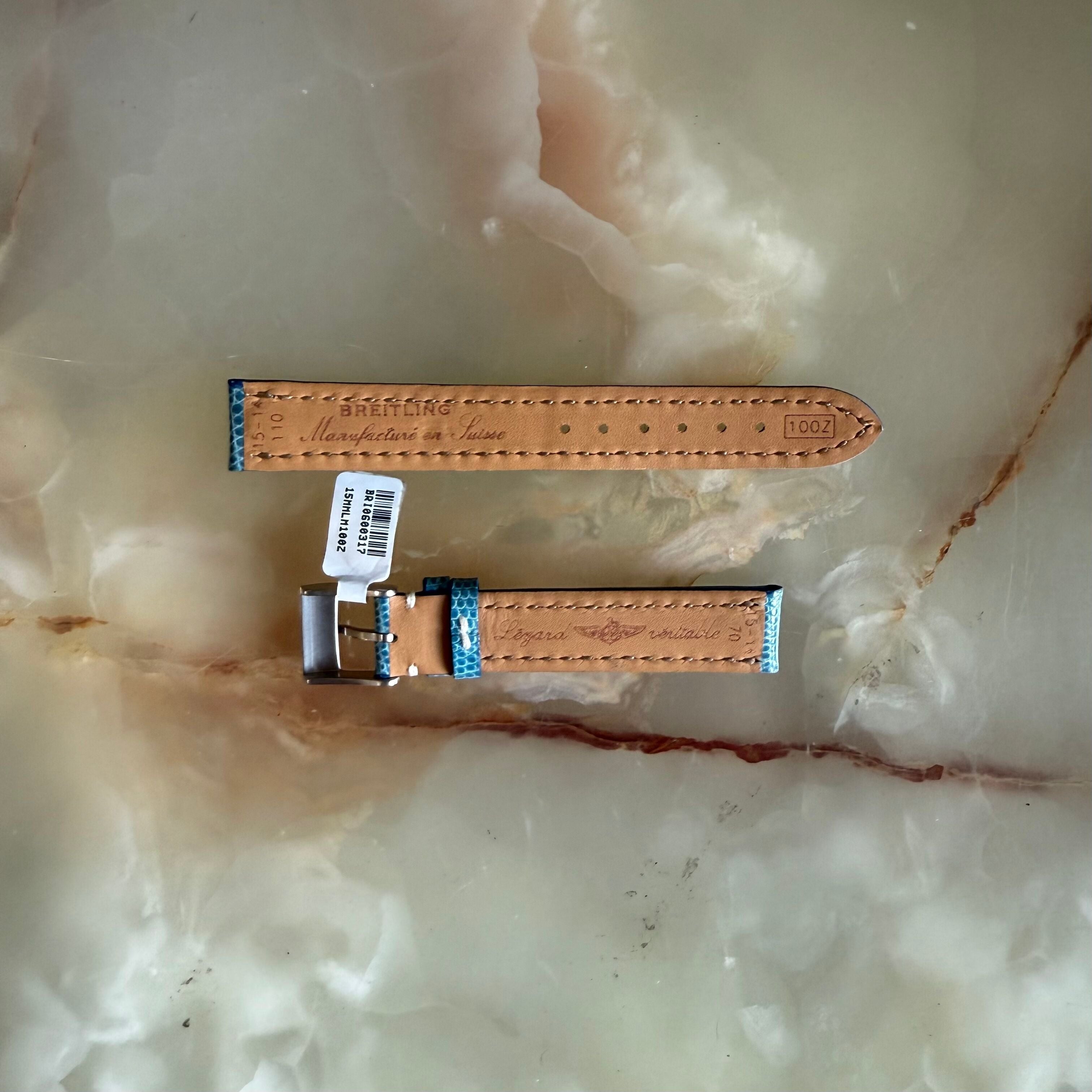 Authentic Breitling Blue Lizard Watch Strap Band 100Z 15mm with Buckle