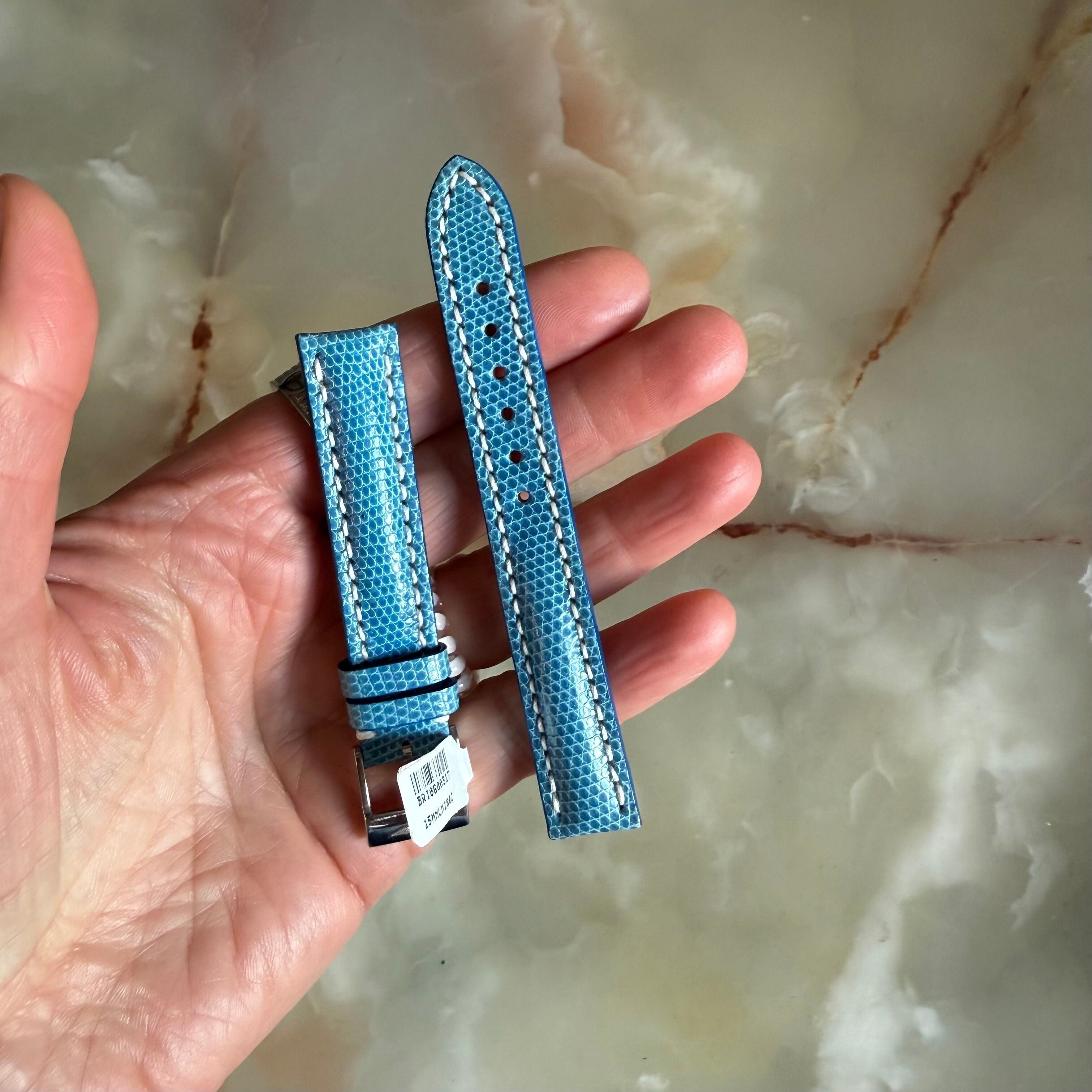 Authentic Breitling Blue Lizard Watch Strap Band 100Z 15mm with Buckle