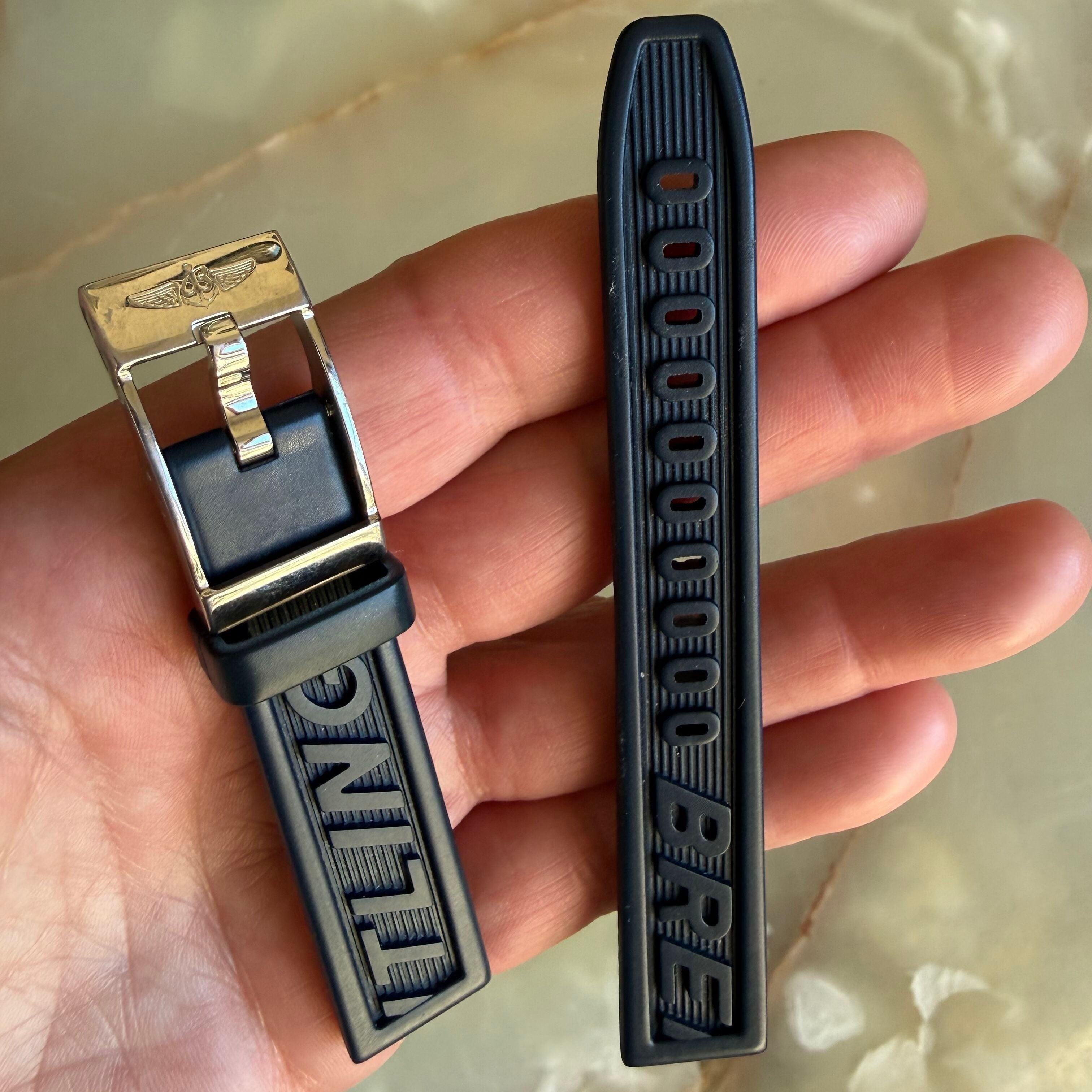 Authentic Breitling Blue Rubber Watch Strap Band 16mm w Buckle