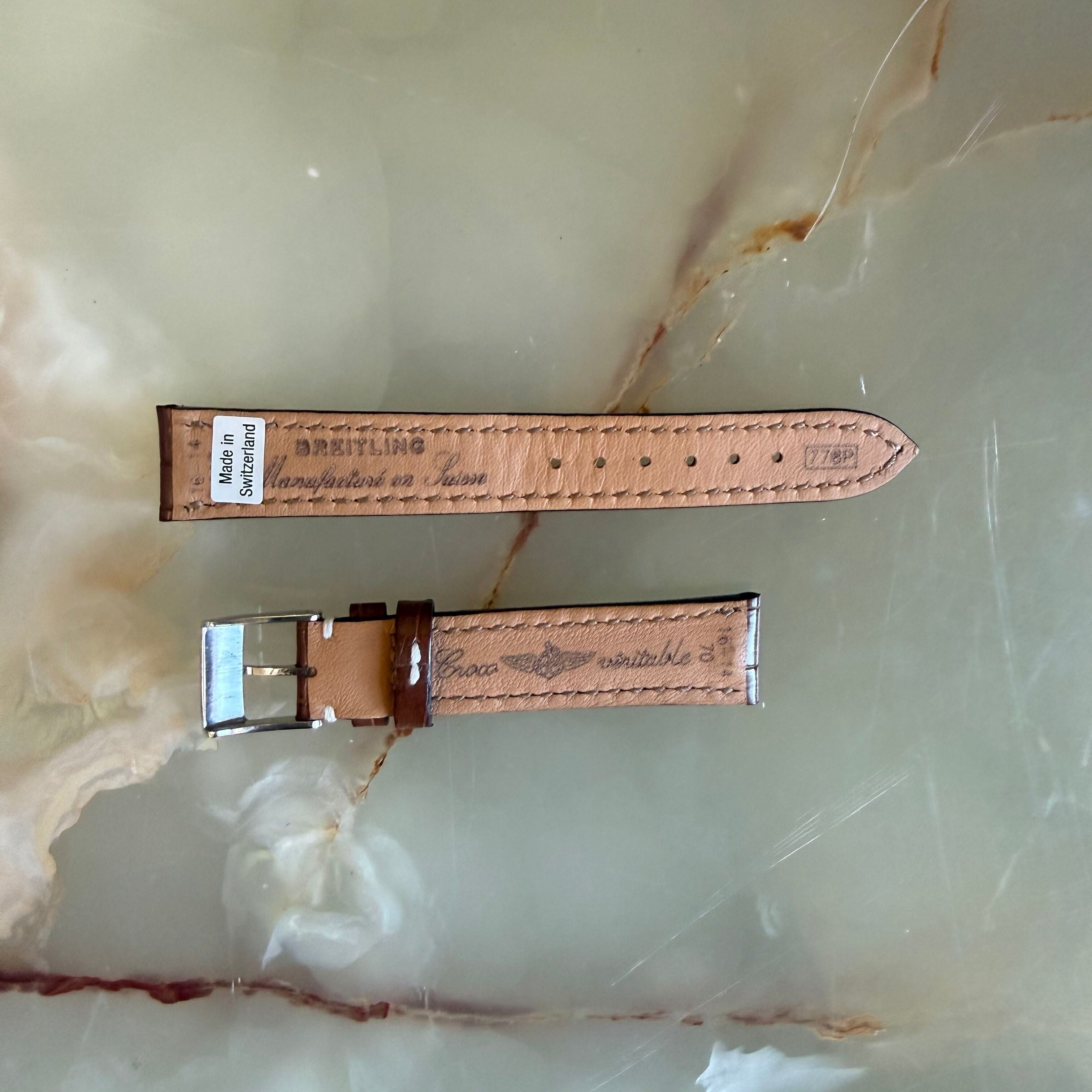 Authentic Breitling Brown Crocodile Watch Strap Band 16mm w Buckle 778P
