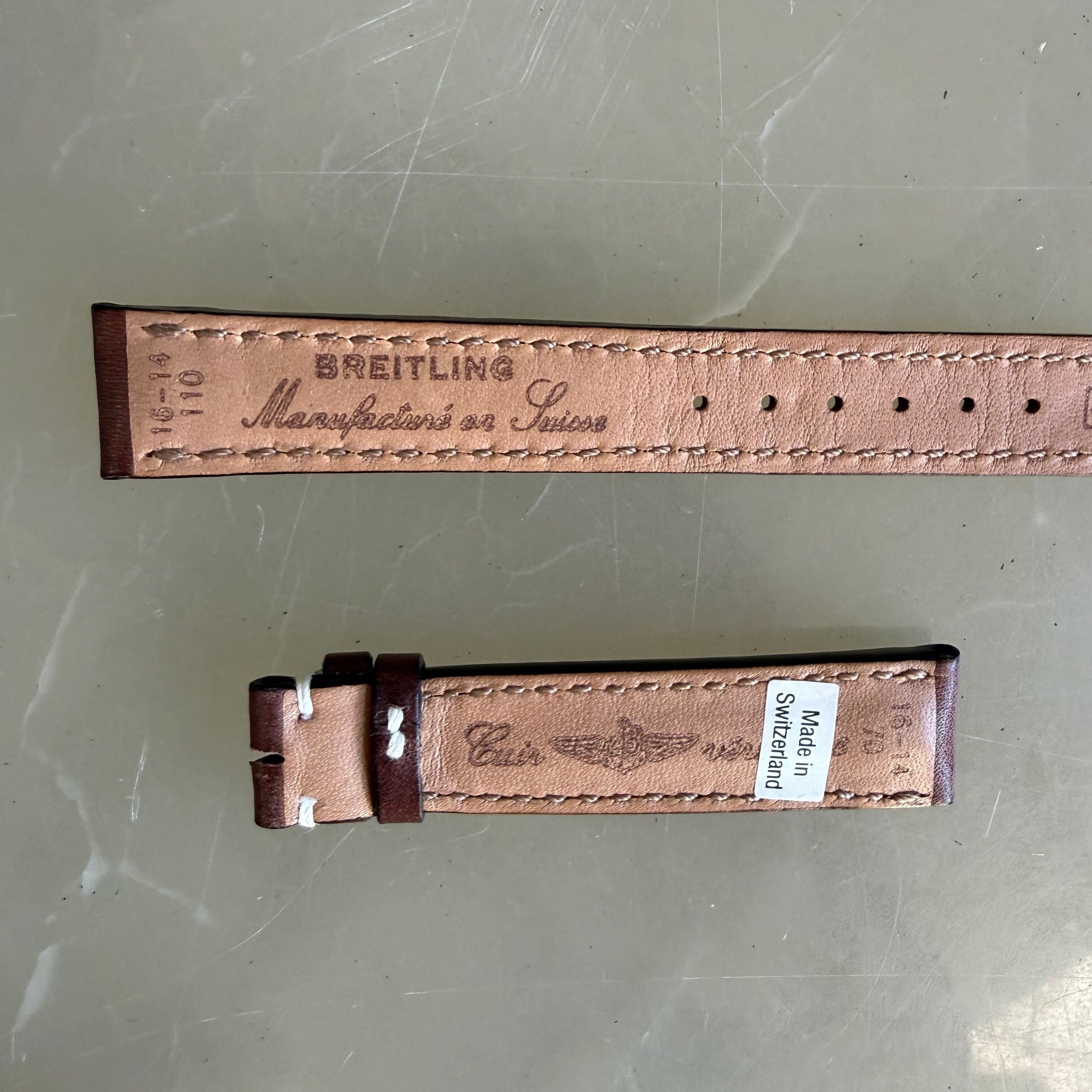 Authentic Breitling Brown Leather Padded & Stitched Watch Strap Band 16mm 410X