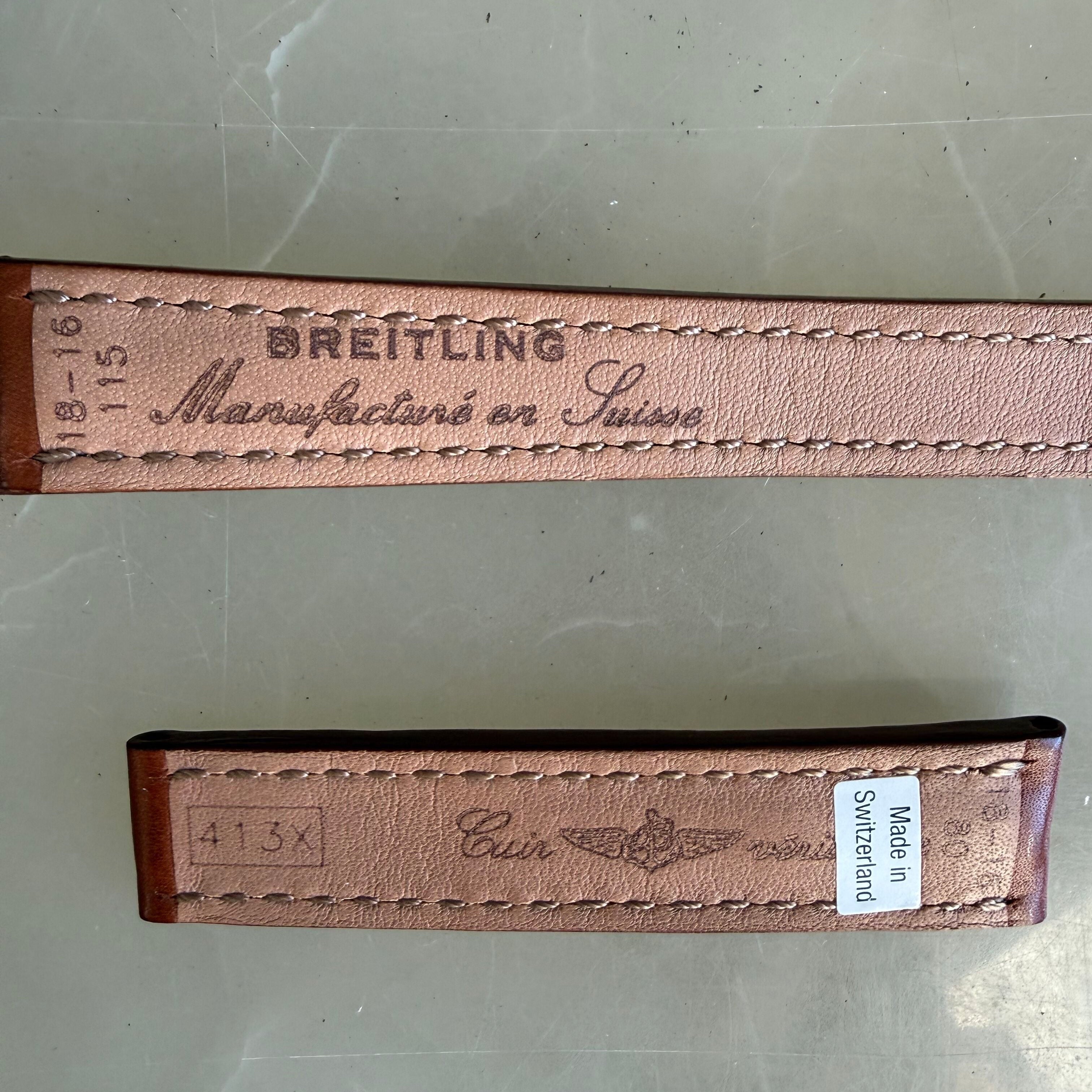 Authentic Breitling Brown Leather Padded & Stitched Watch Strap Band 18mm 413X