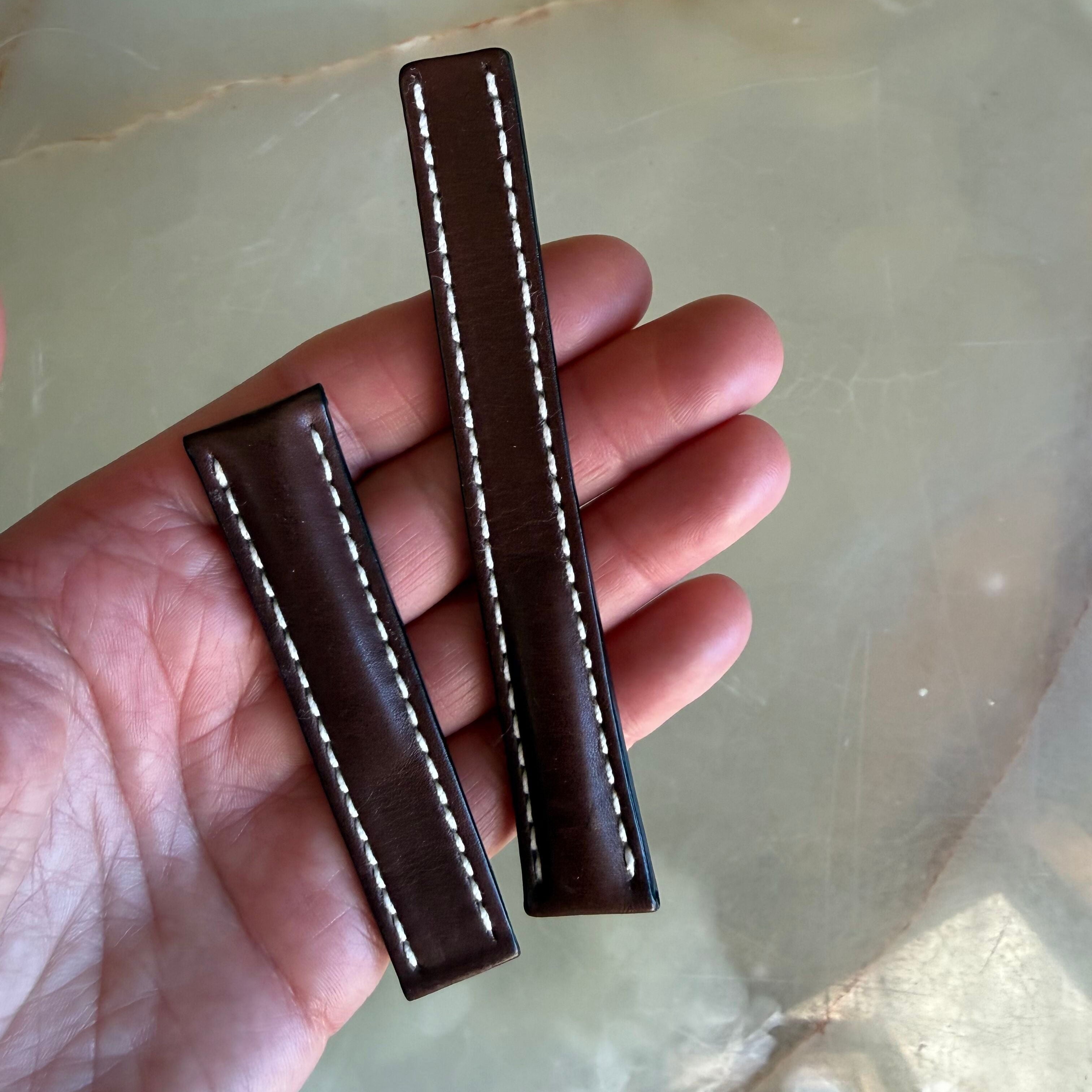 Authentic Breitling Brown Leather Padded & Stitched Watch Strap Band 18mm 417X