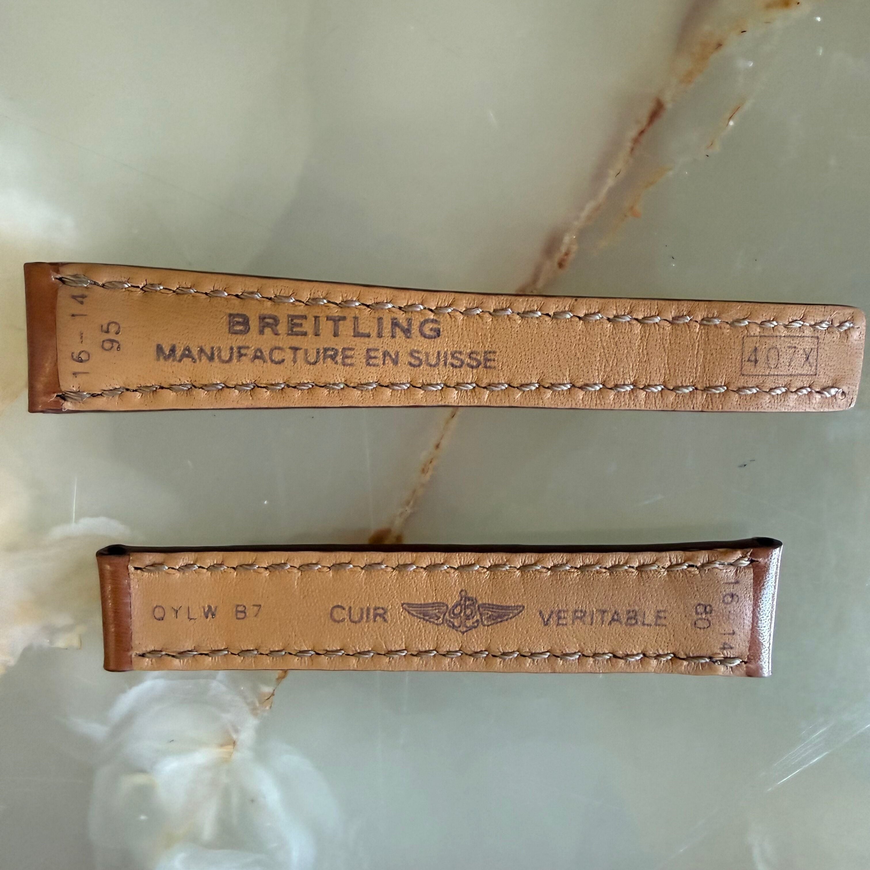 Authentic Breitling Brown Leather Watch Strap Band 16mm 407X