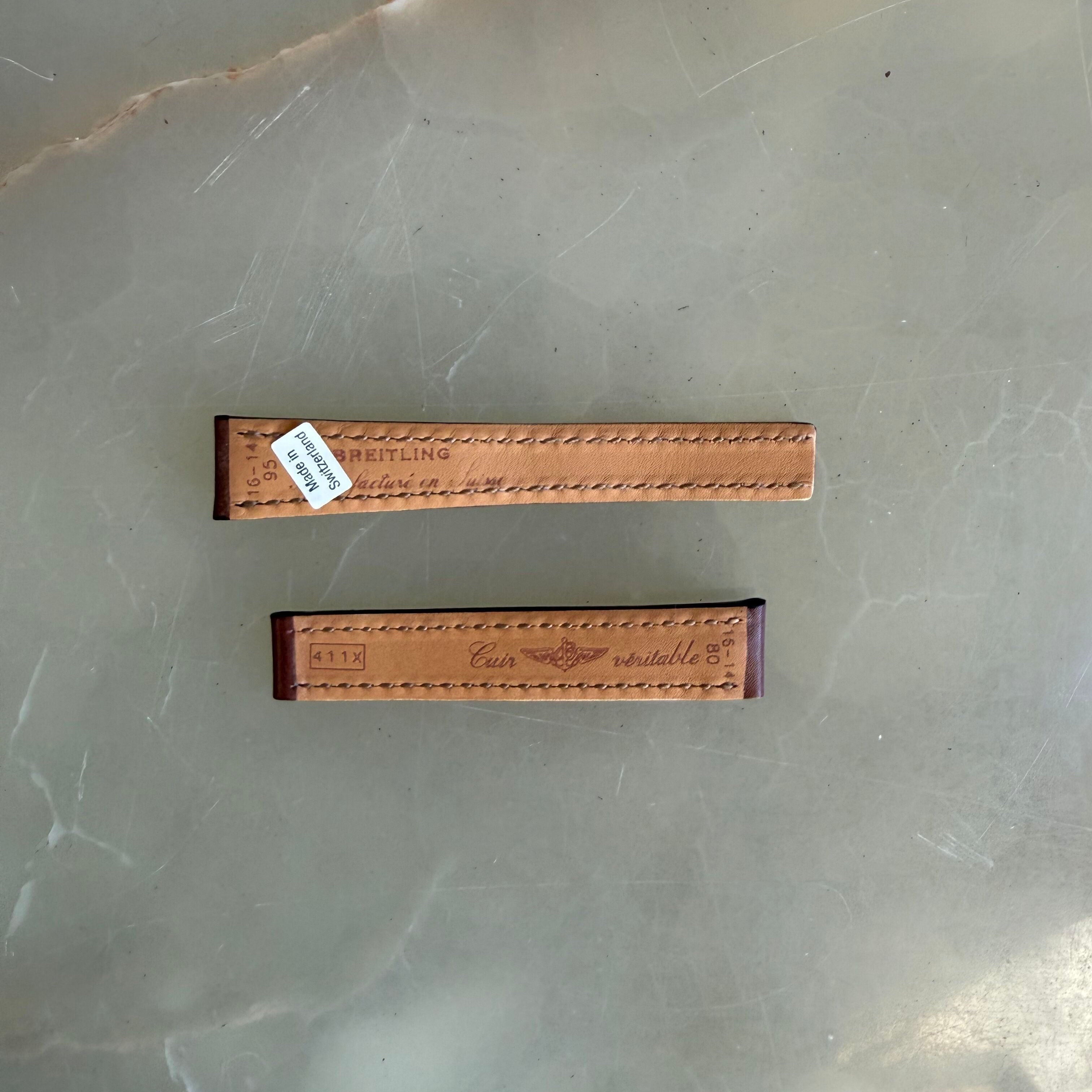 Authentic Breitling Brown Leather Watch Strap Band 16mm 411X