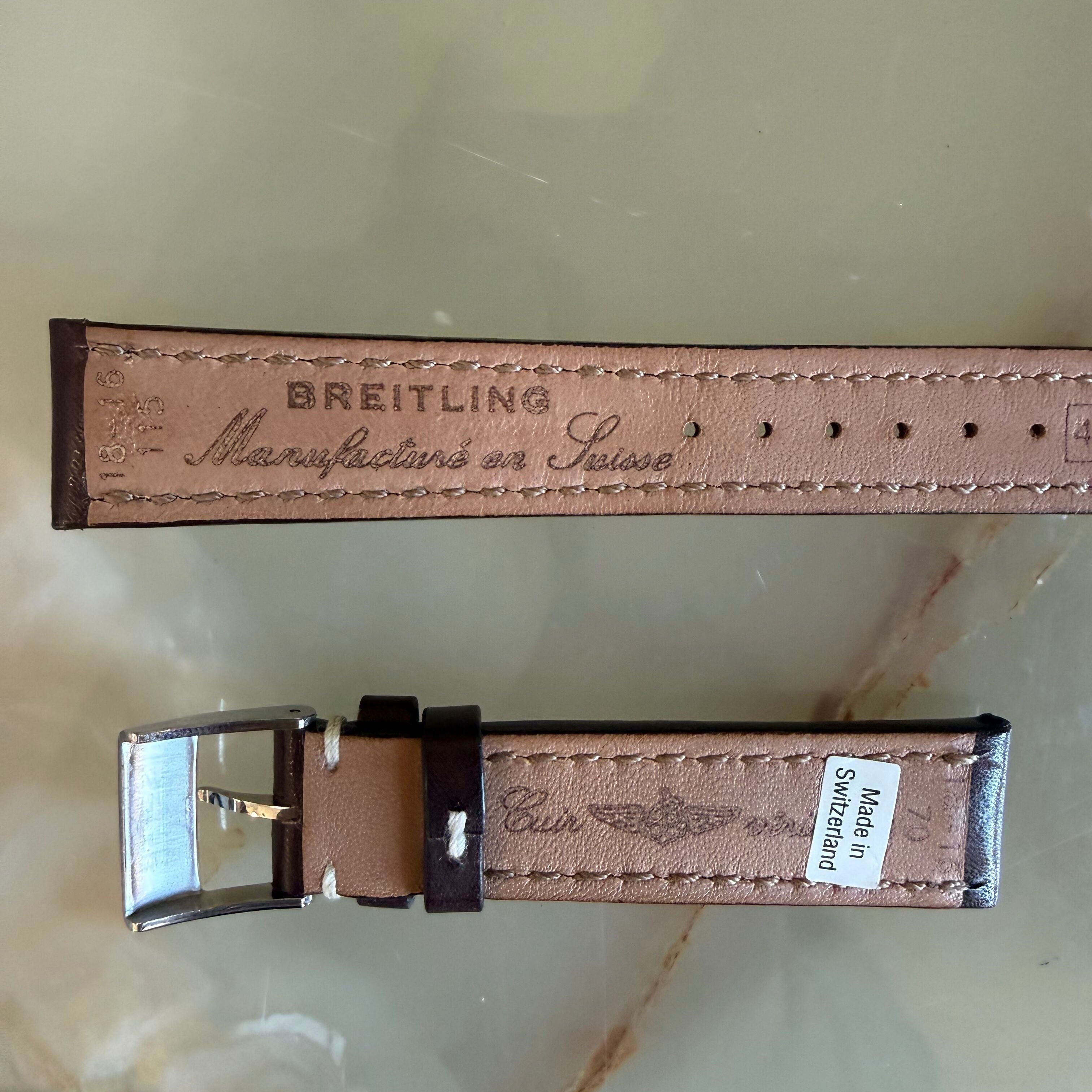 Authentic Breitling Brown Leather Watch Strap Band 18mm w Buckle 416X