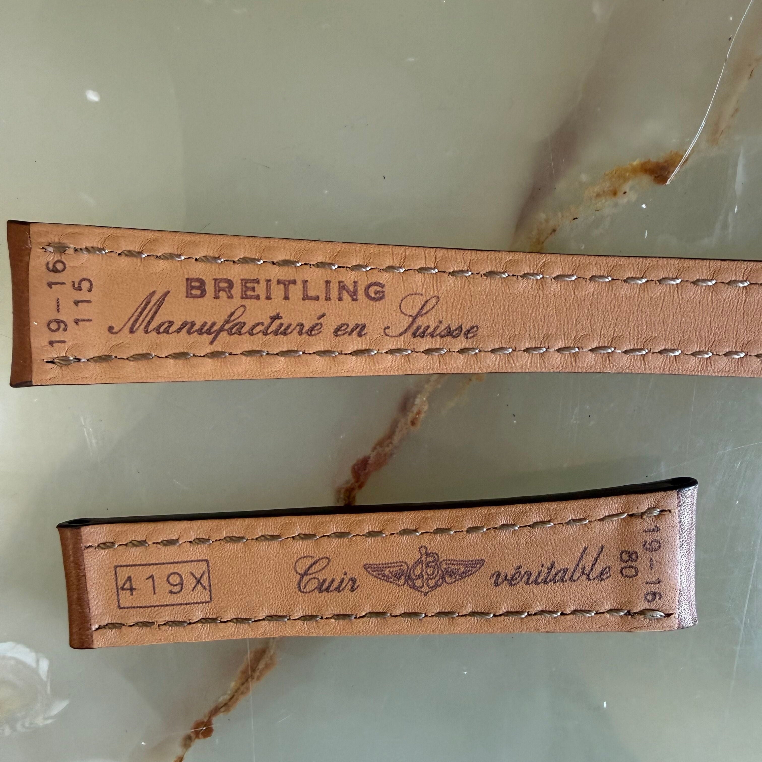 Authentic Breitling Brown Leather Watch Strap Band 19mm 419X