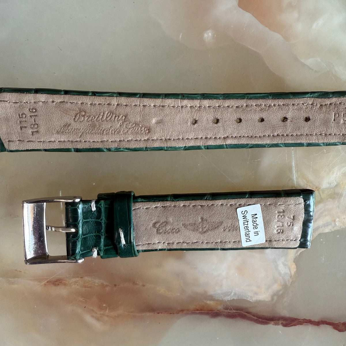 Authentic Breitling Green Crocodile Watch Strap Band 18mm with Buckle