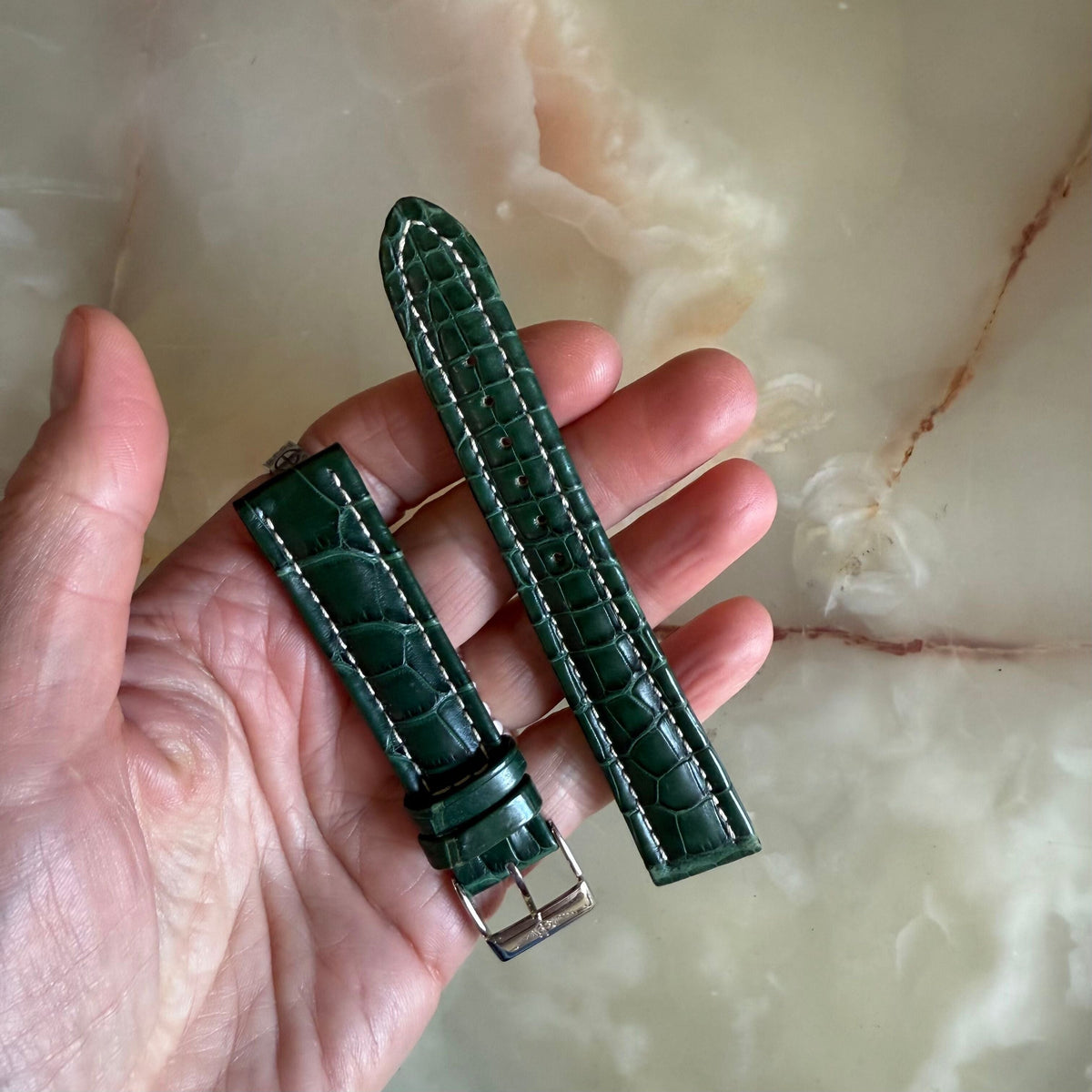 Authentic Breitling Green Crocodile Watch Strap Band 18mm with Buckle