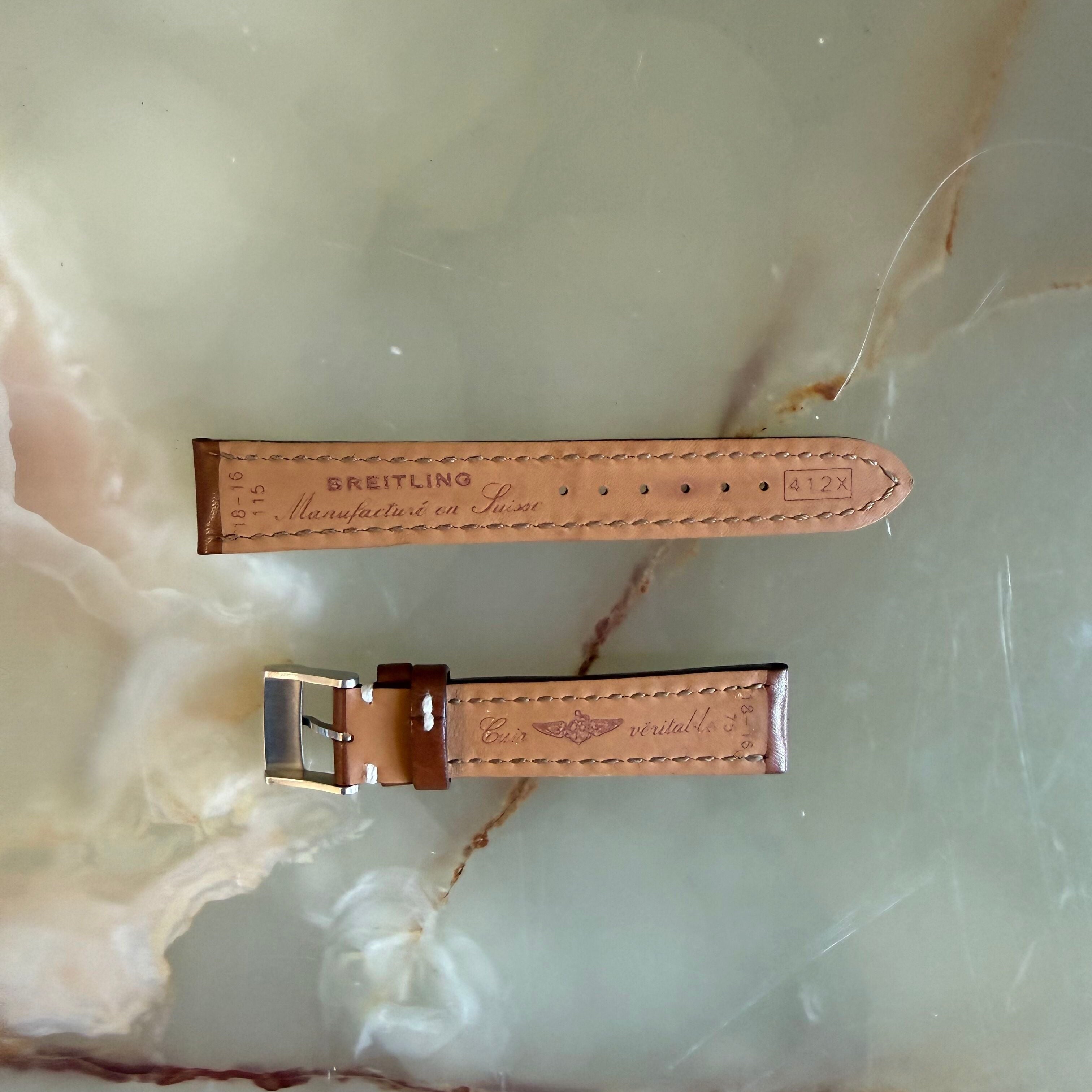 Authentic Breitling Novo Nappa Brown Leather Watch Strap Band 18mm w Buckle 412X