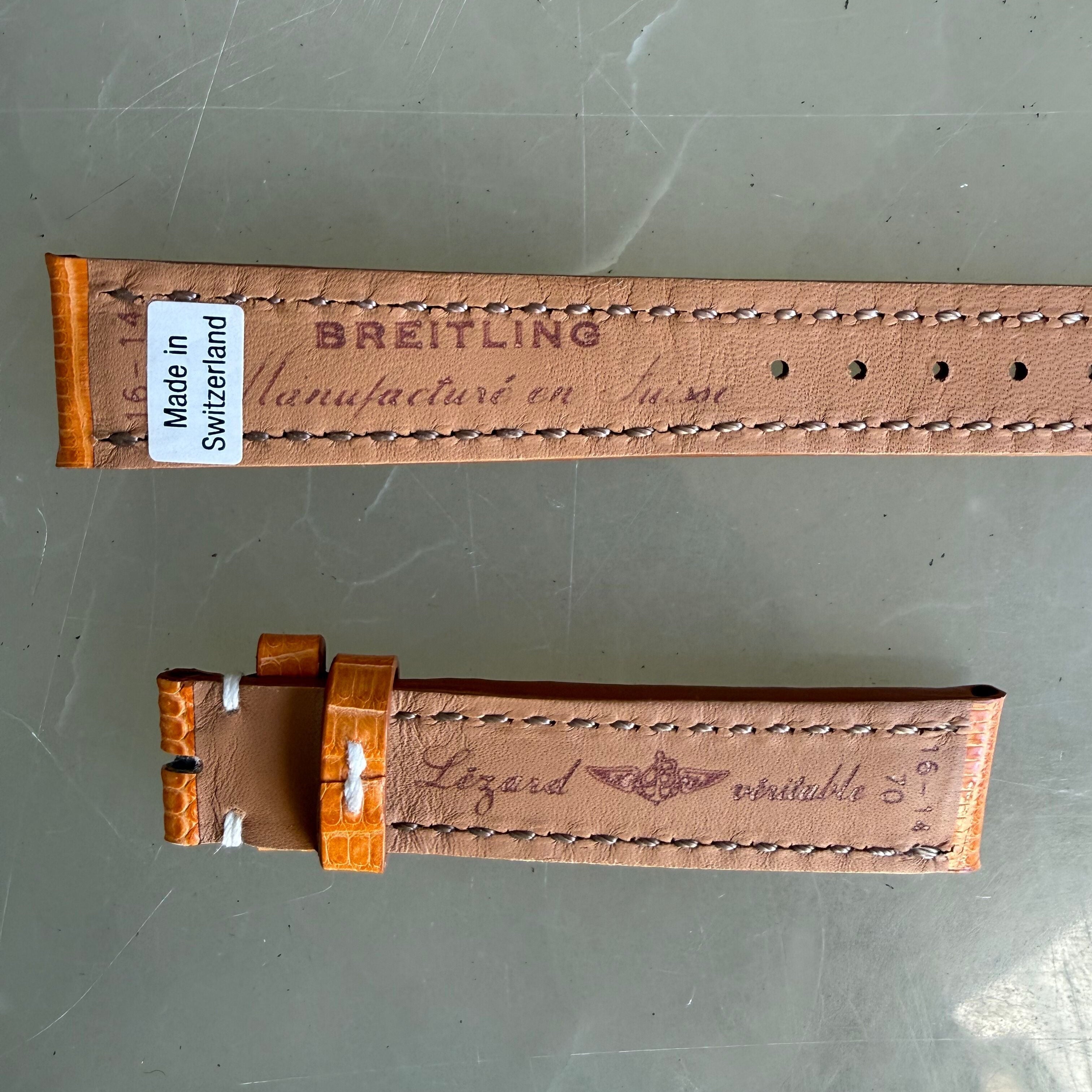 Authentic Breitling Orange Lizard Padded & Stitched Watch Strap Band 16mm 125Z