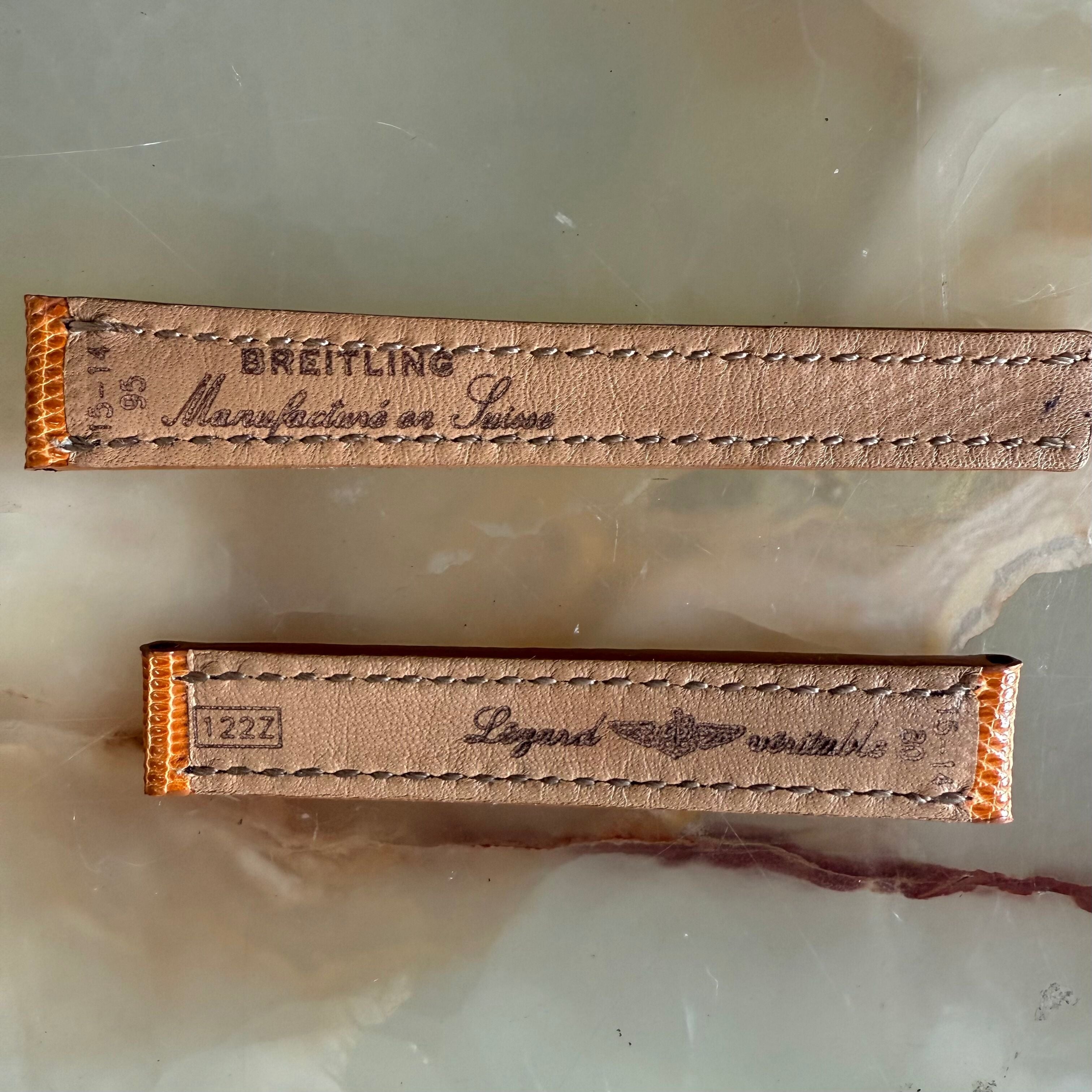 Authentic Breitling Orange Lizard Watch Strap Band 122Z 15mm