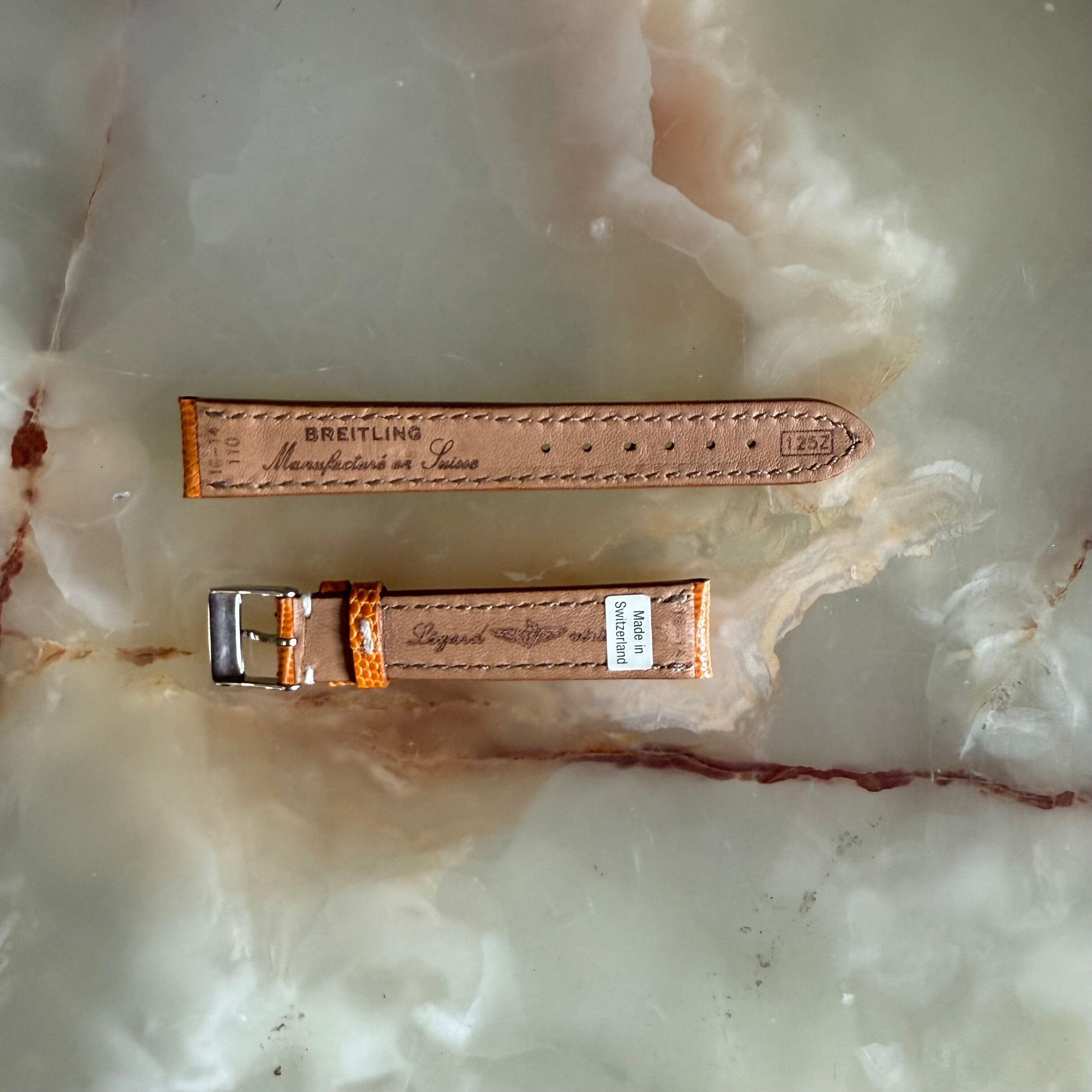 Authentic Breitling Orange Lizard Watch Strap Band 16mm with Buckle 125Z