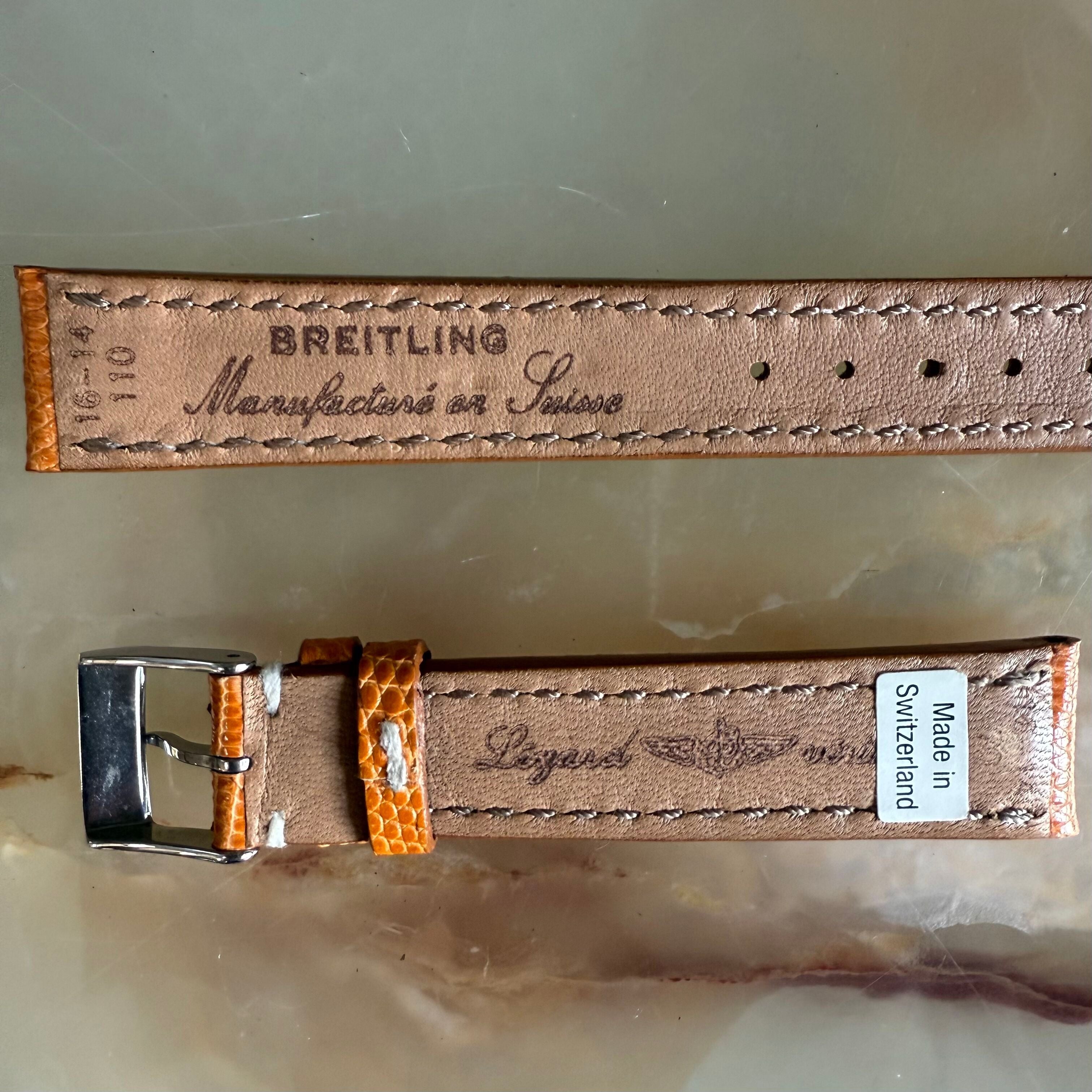Authentic Breitling Orange Lizard Watch Strap Band 16mm with Buckle 125Z