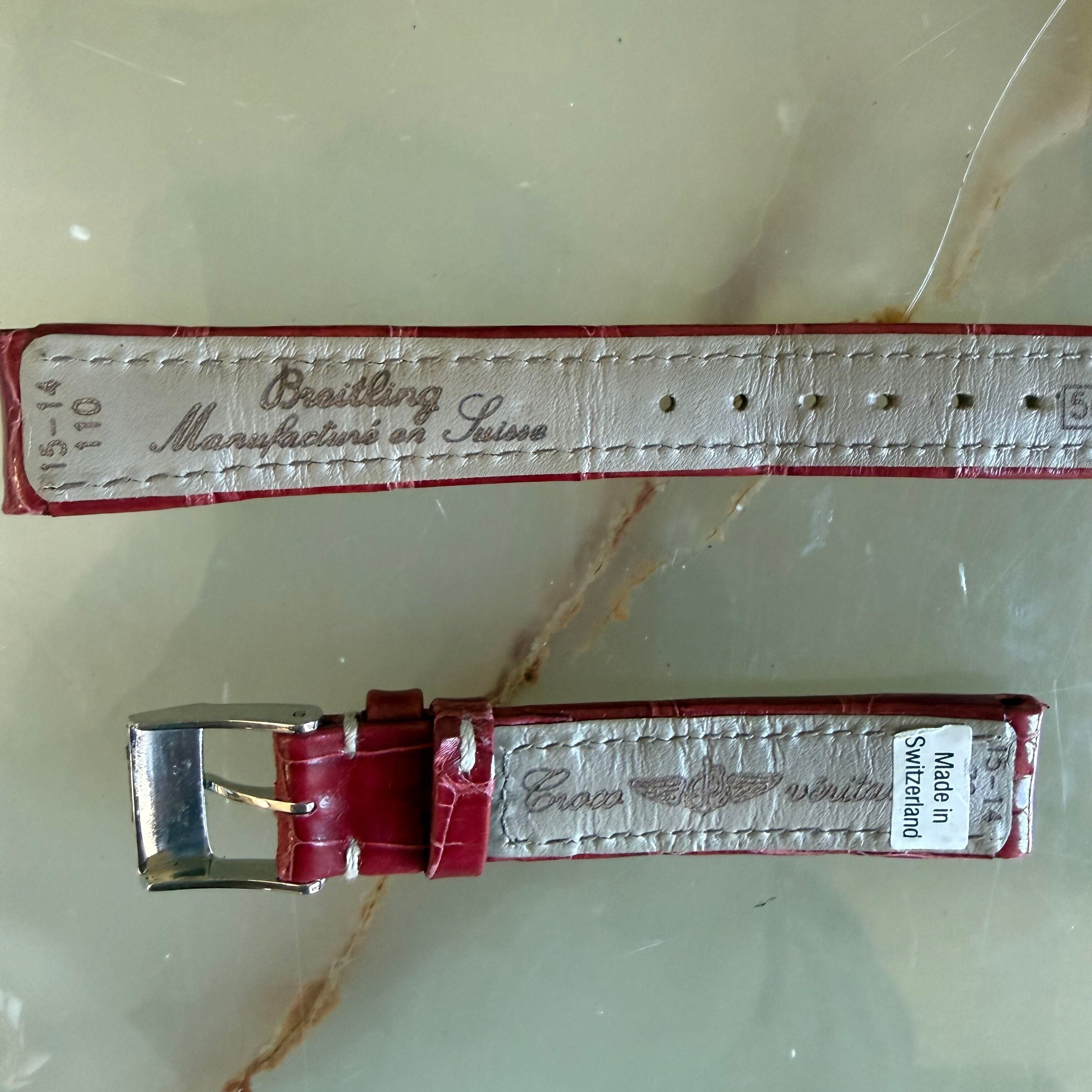 Authentic Breitling Red Crocodile Watch Strap Band 15mm w Buckle 502P