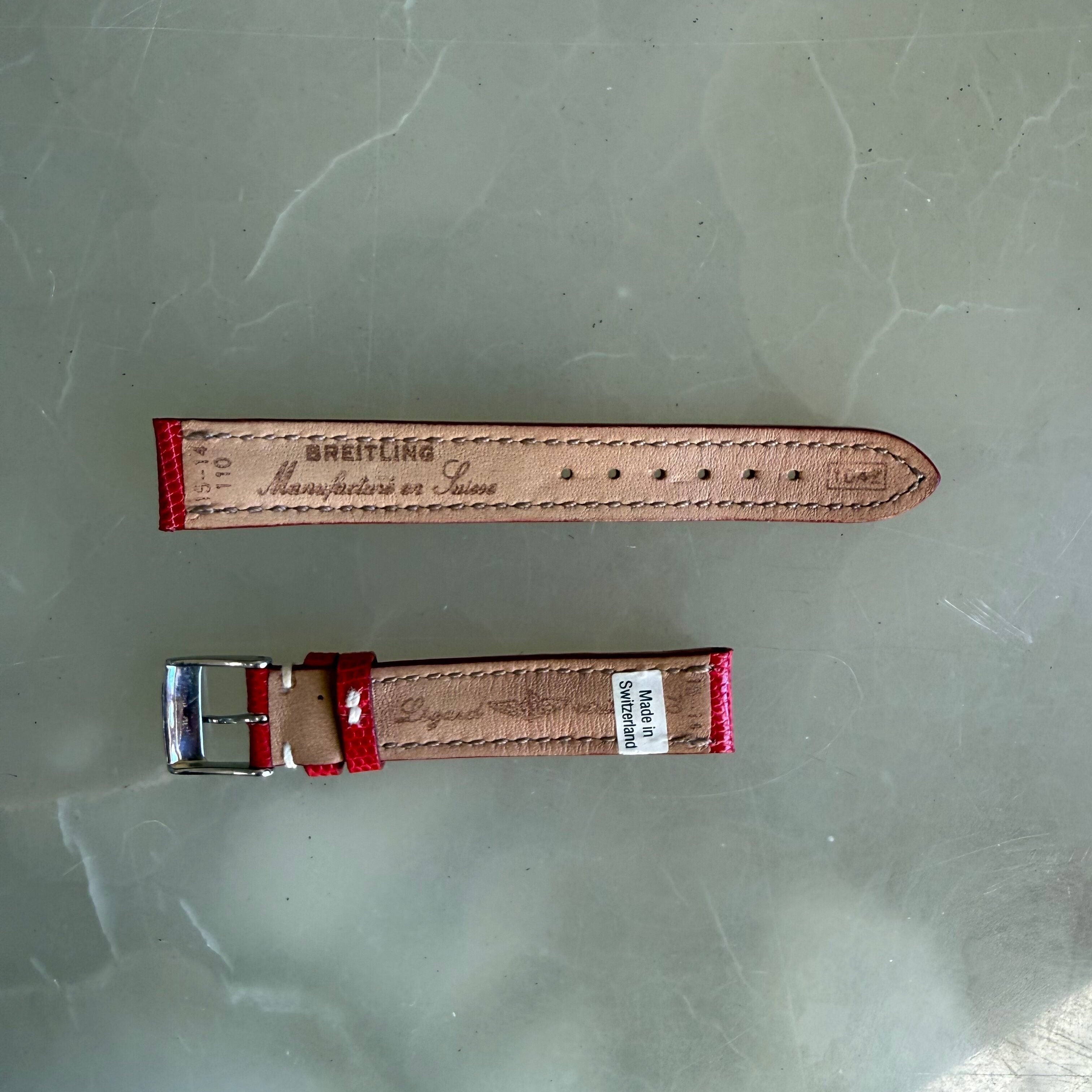 Authentic Breitling Red Lizard Padded & Stitched Watch Strap Band 15mm w Buckle