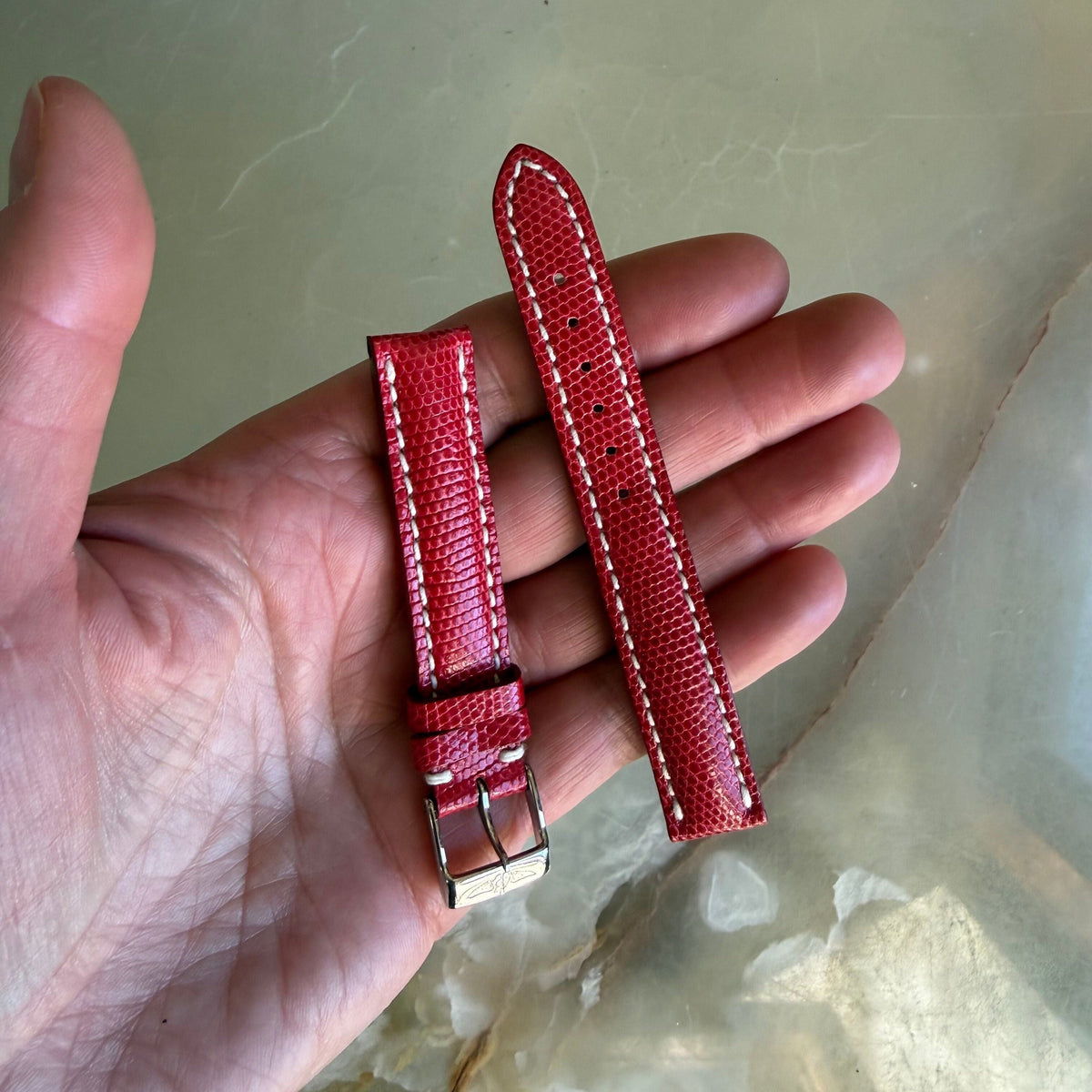 Authentic Breitling Red Lizard Padded & Stitched Watch Strap Band 15mm w Buckle