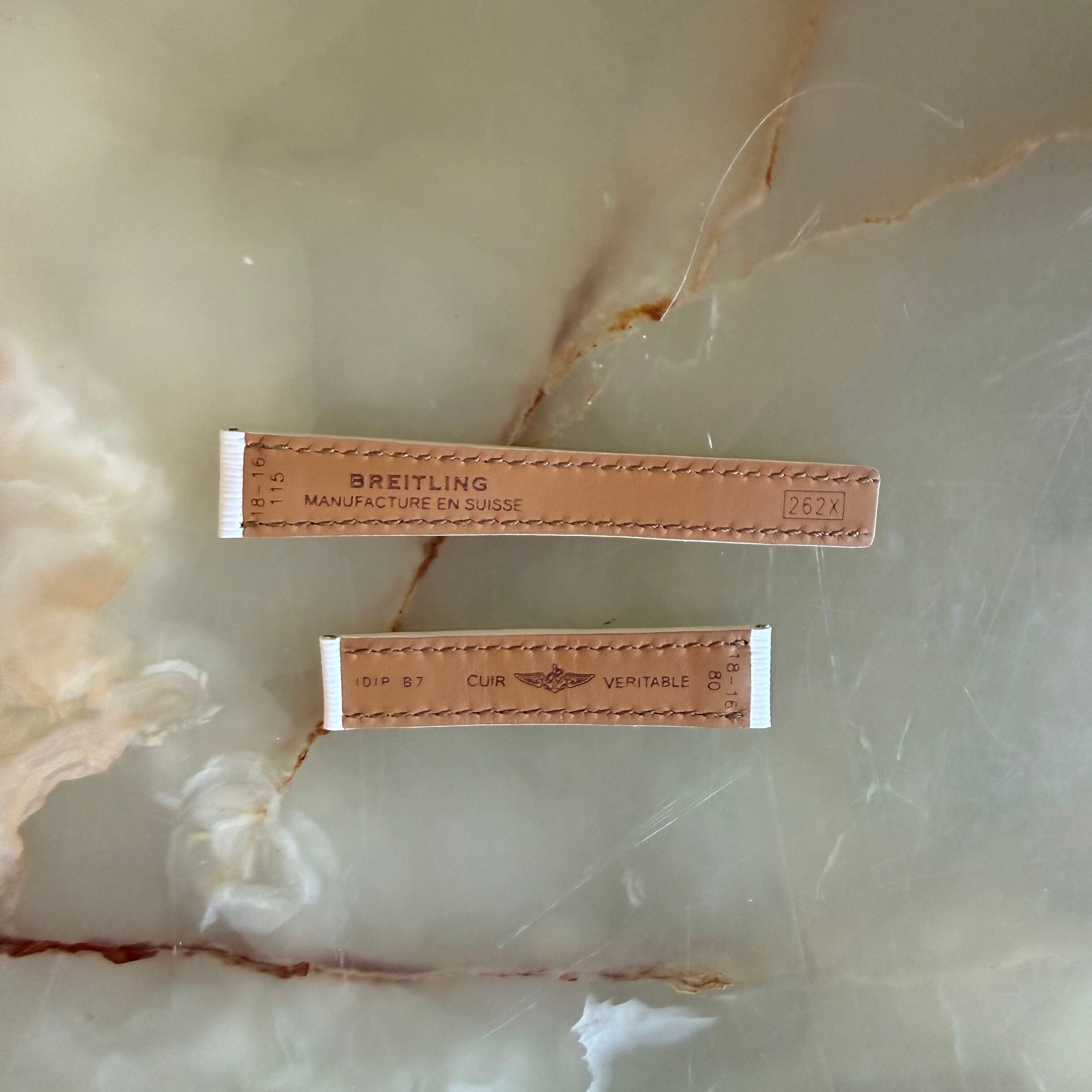 Authentic Breitling White Leather Watch Strap Band 18mm 262X