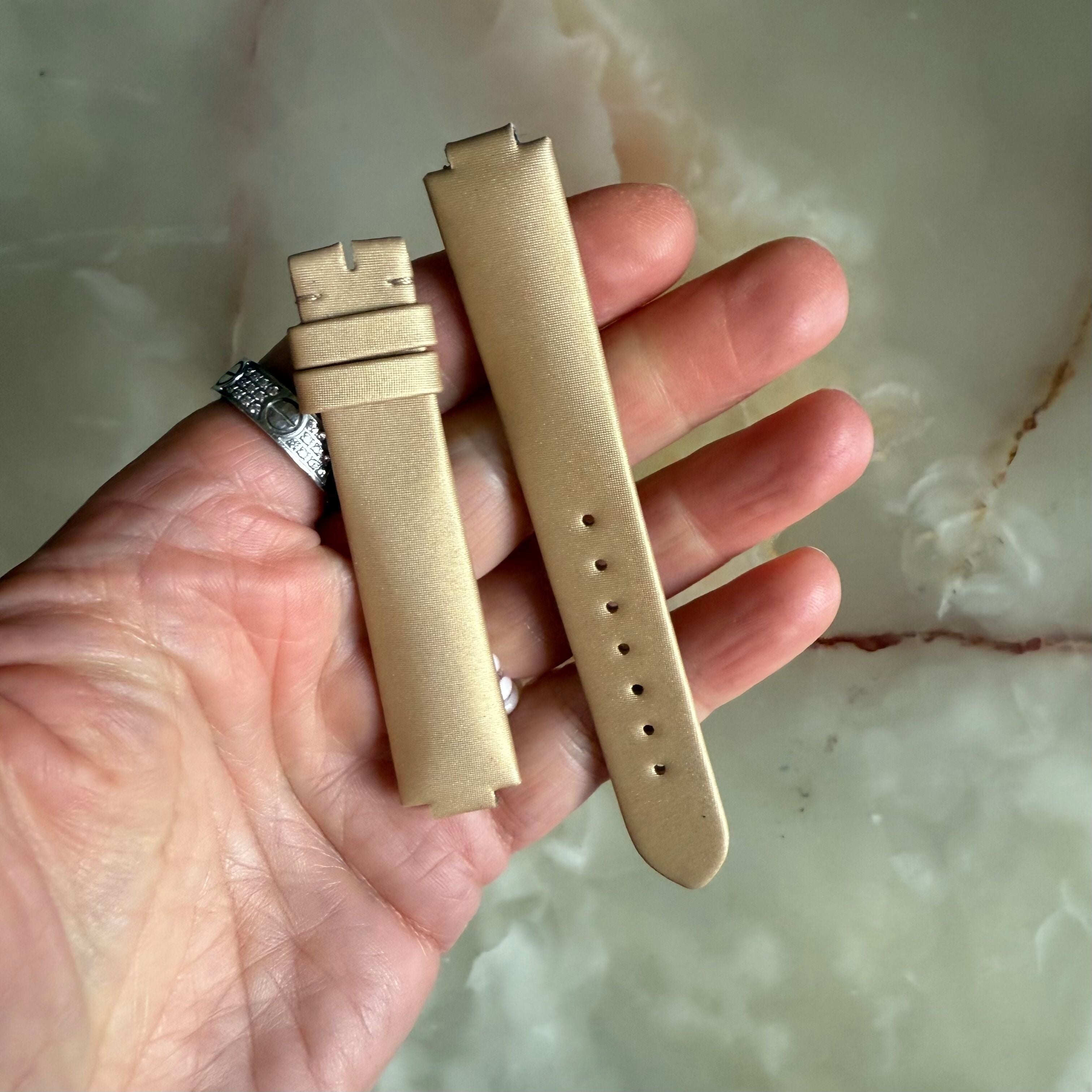 Authentic Cartier Ballon Bleu Beige Satin Leather Watch Strap Band 16mm