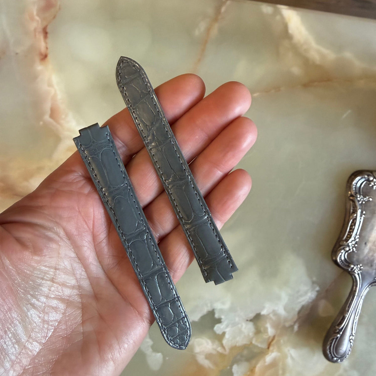 Authentic Cartier Ballon Bleu Grey Alligator Watch Strap Band 16mm KD4N2R58-S06