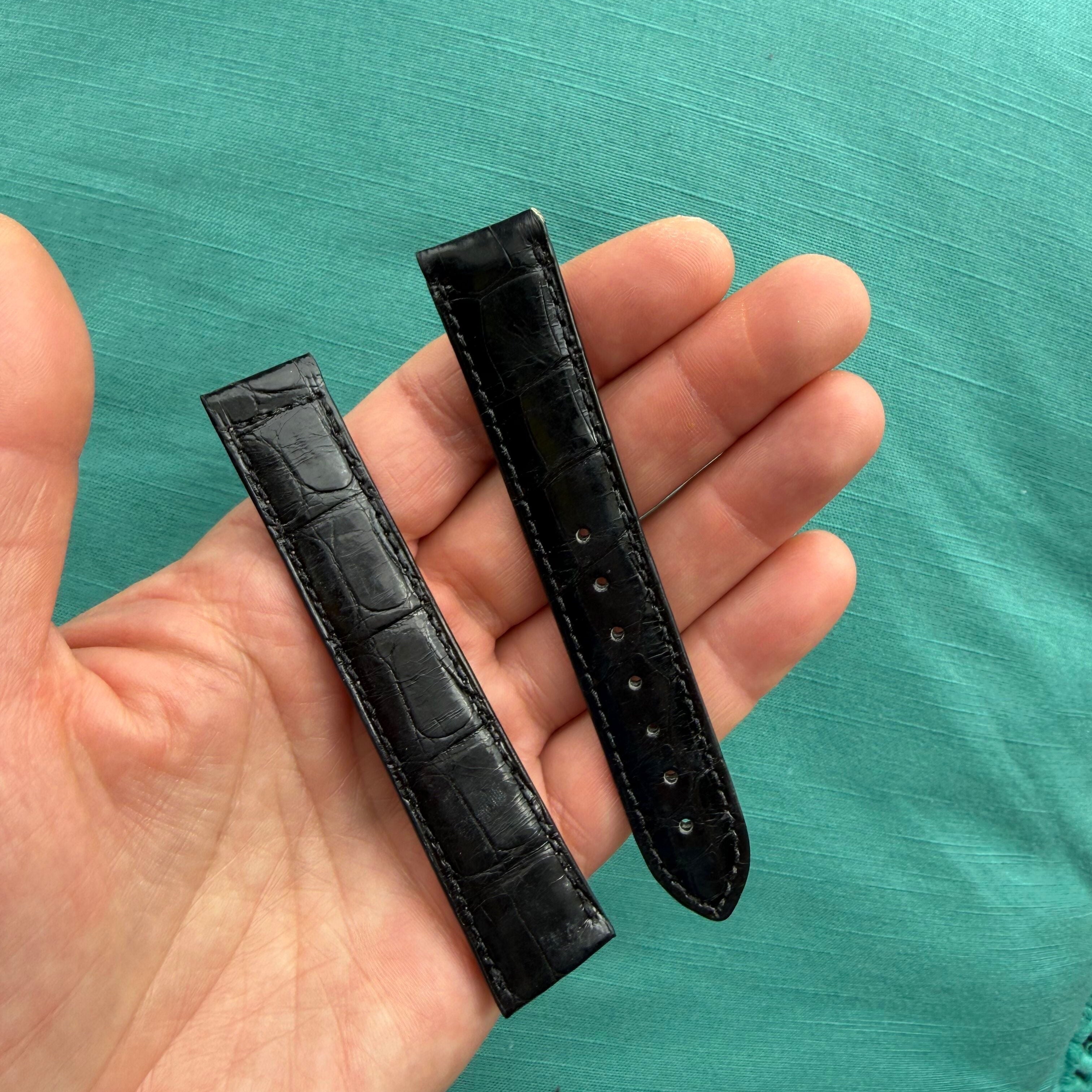 Authentic Cartier Black Alligator Padded & Stitched Watch Strap Band 18.65mm