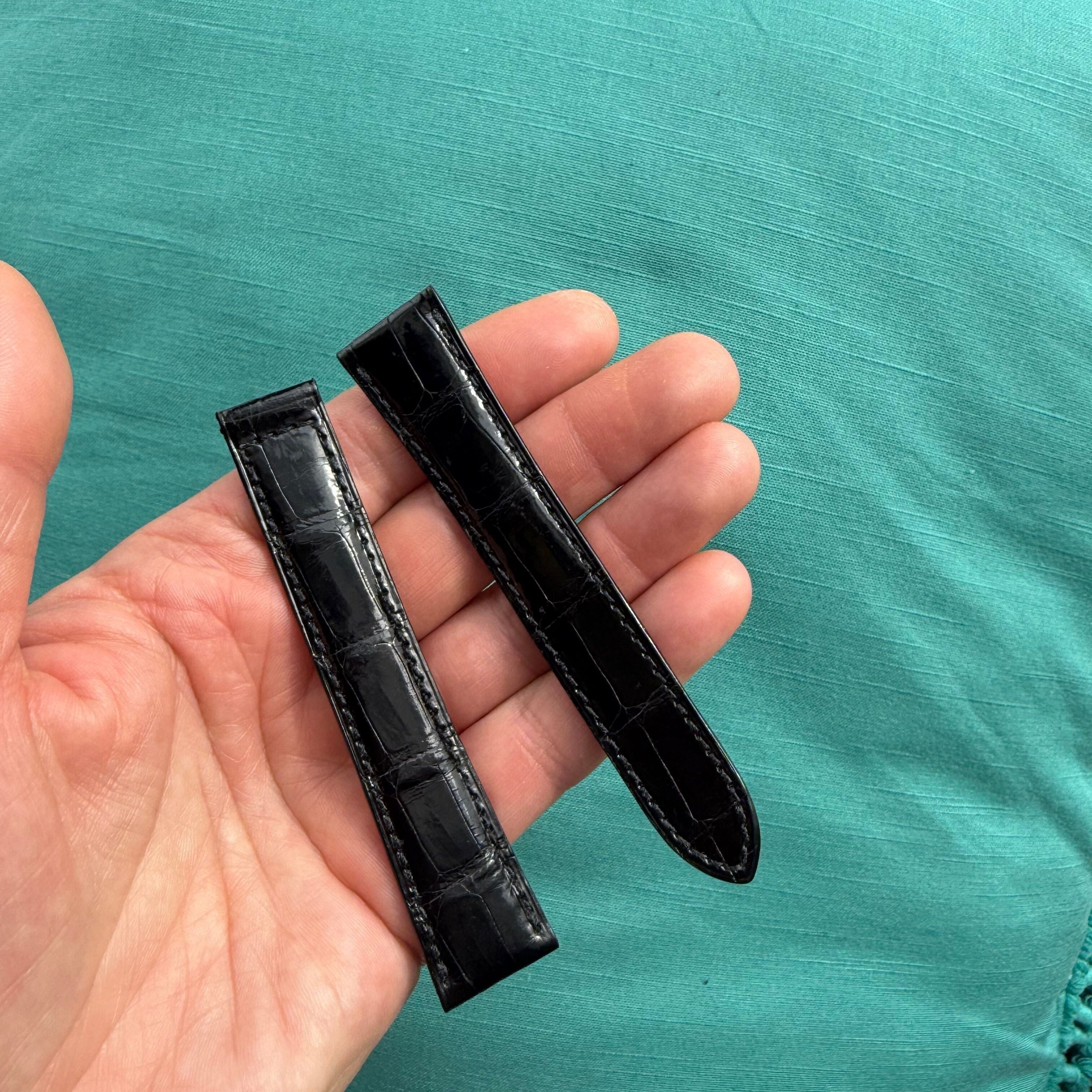 Authentic Cartier Black Alligator Padded & Stitched Watch Strap Band 18.75mm