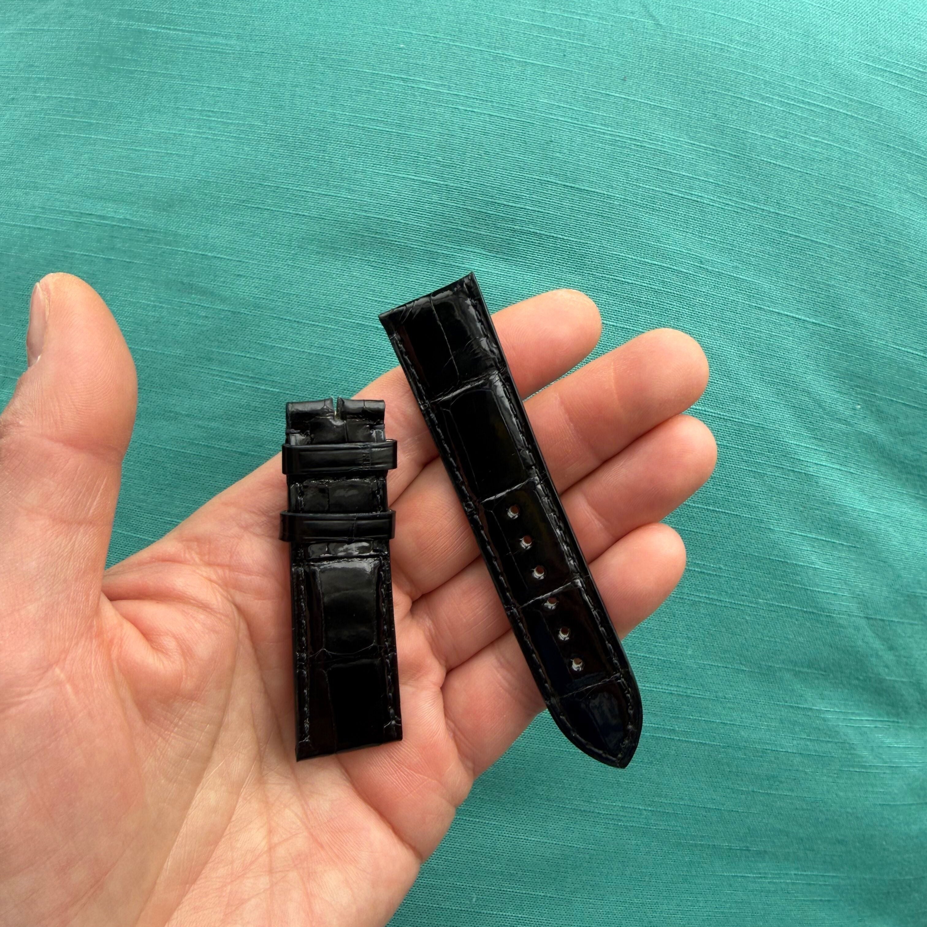 Authentic Cartier Black Alligator Padded & Stitched Watch Strap Band 20mm