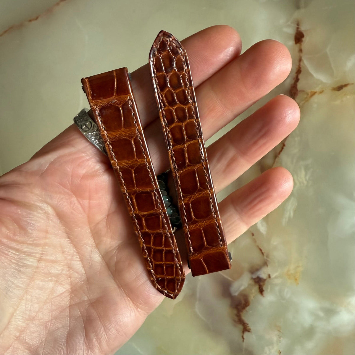 Authentic Cartier Brown Alligator Quick Release Watch Strap Band 16mm KD93WR94