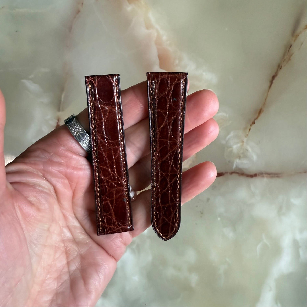 Authentic Cartier Brown Caiman Alligator Watch Strap Band 19mm KD20DD30