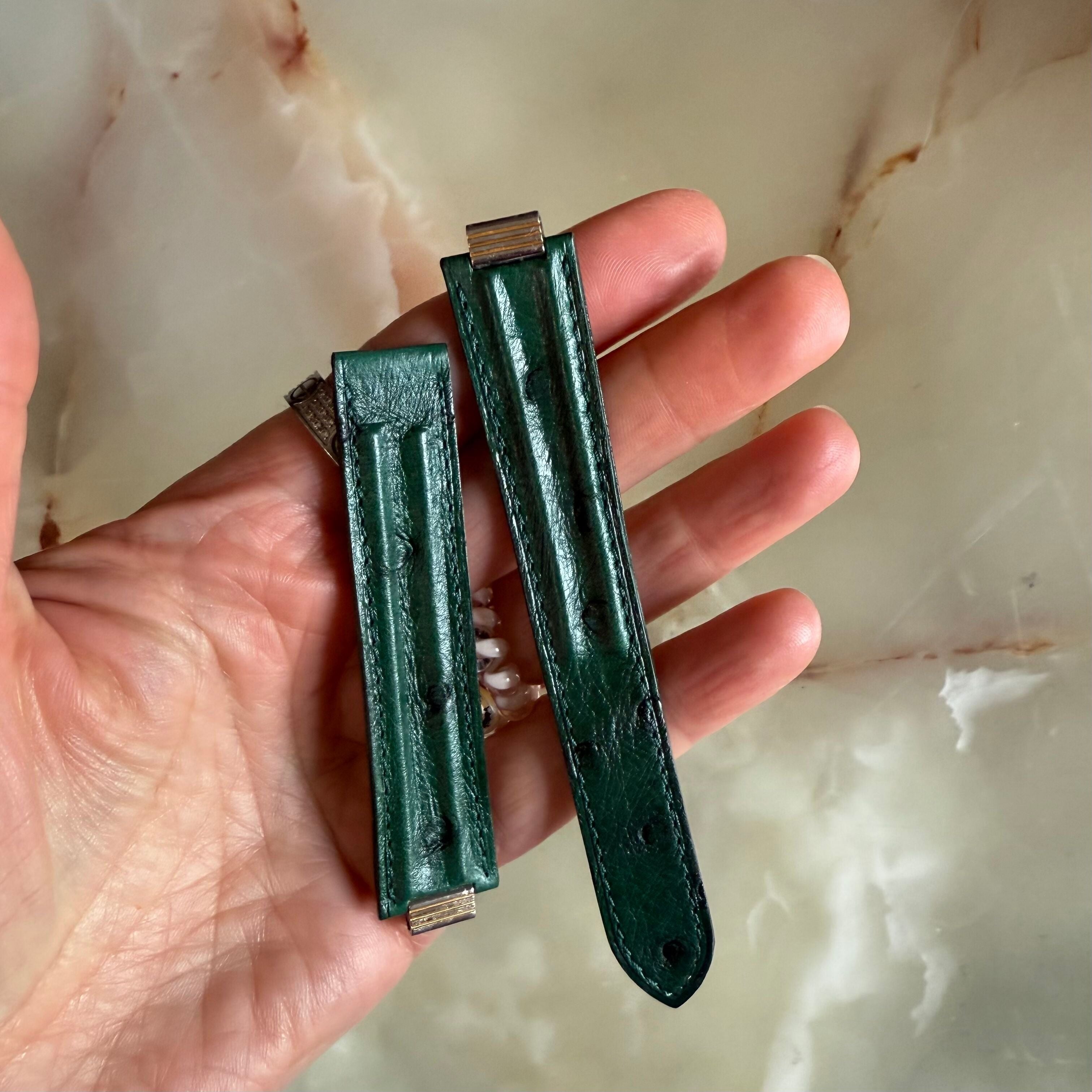 Authentic Cartier Must 21 Green Ostrich Watch Strap Band 18mm KD57IH03