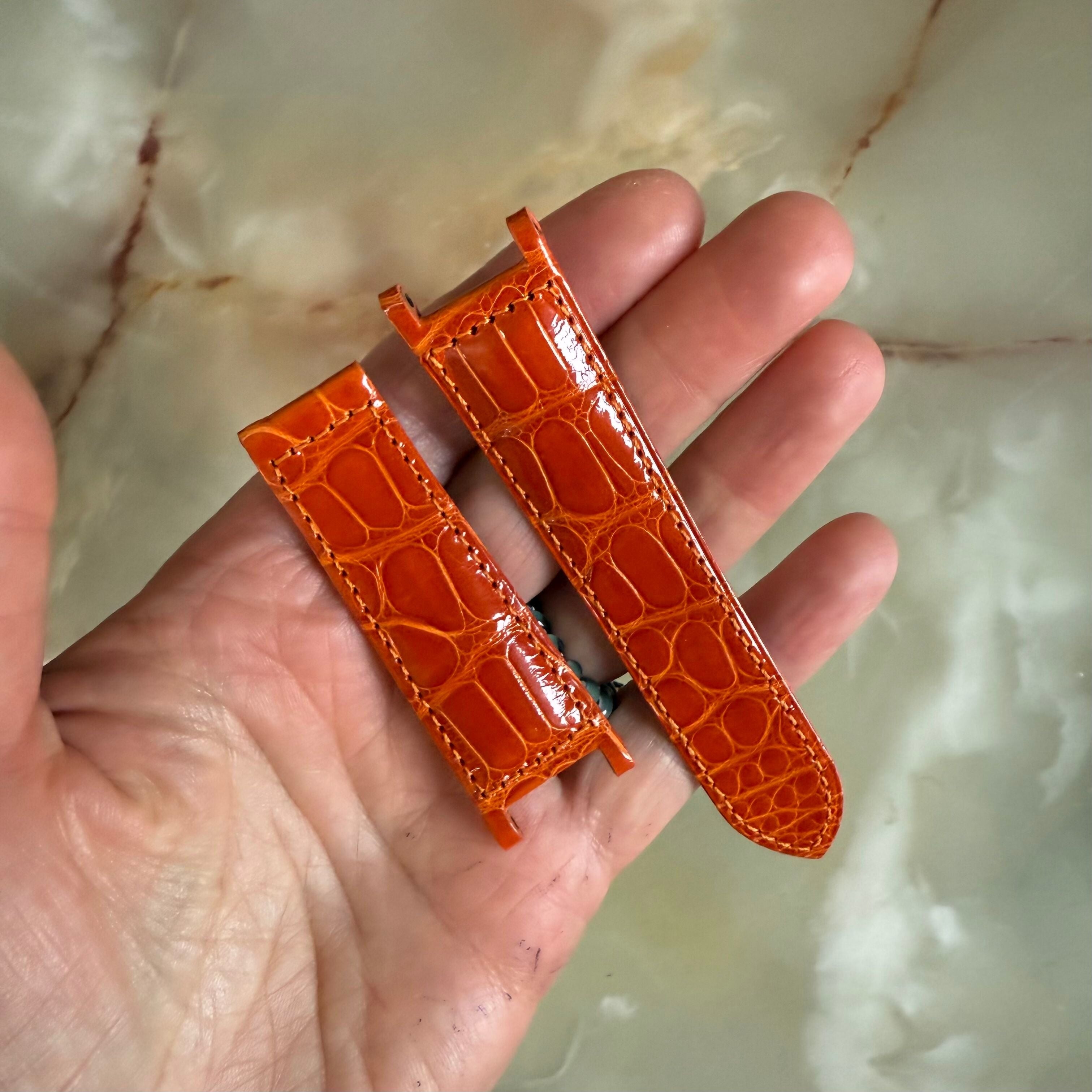 Authentic Cartier Pasha Orange Alligator Watch Strap Band 21mm KD1HSR22