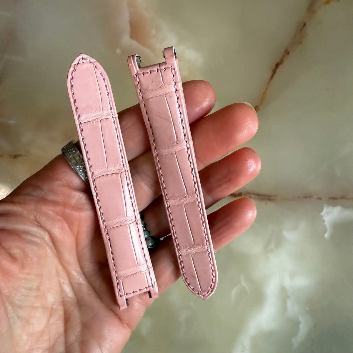 Authentic Cartier Pasha Pink Alligator Watch Strap Band 17mm KD1K9K80