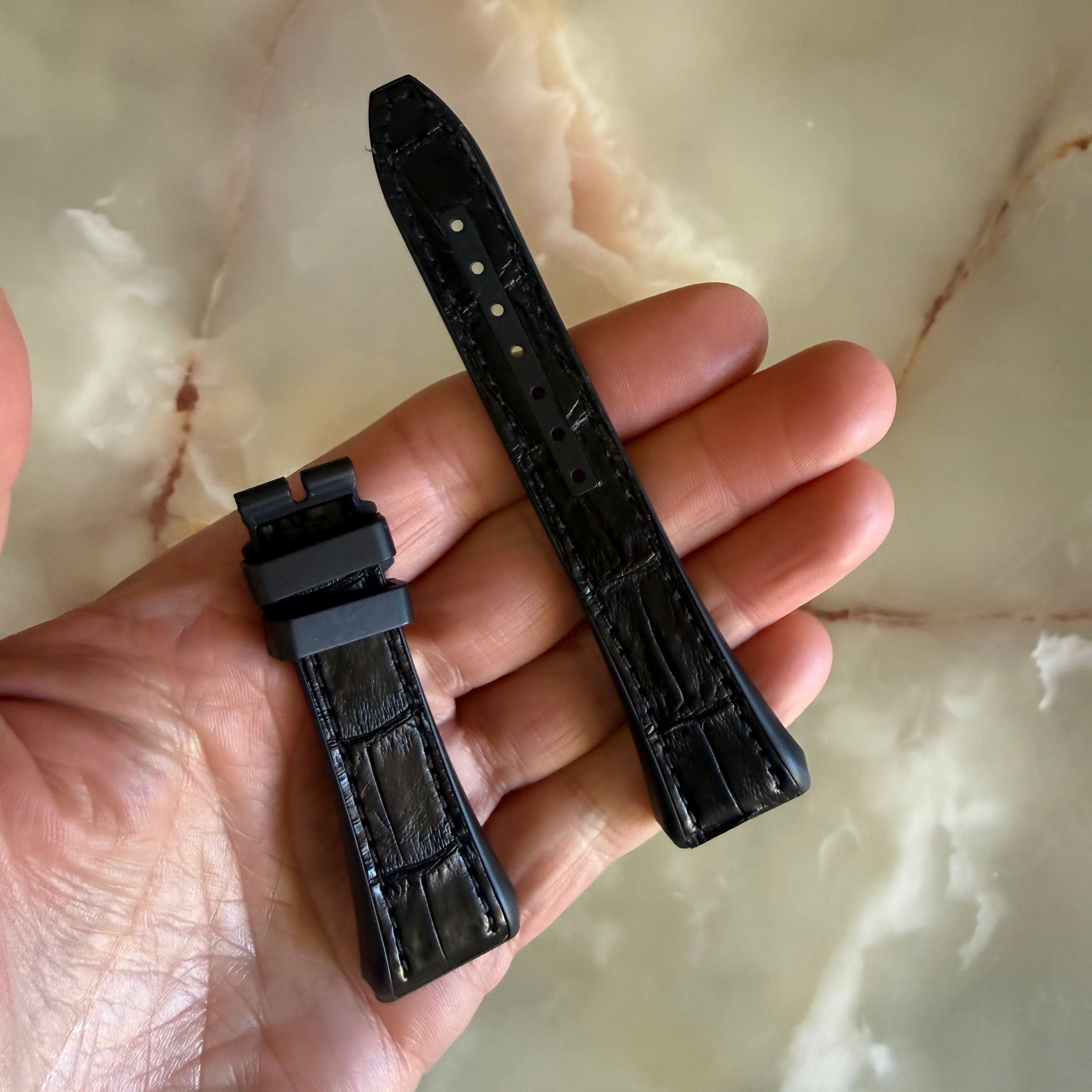 Authentic Franck Muller Black Crocodile/Rubber Watch Strap Band 22mm