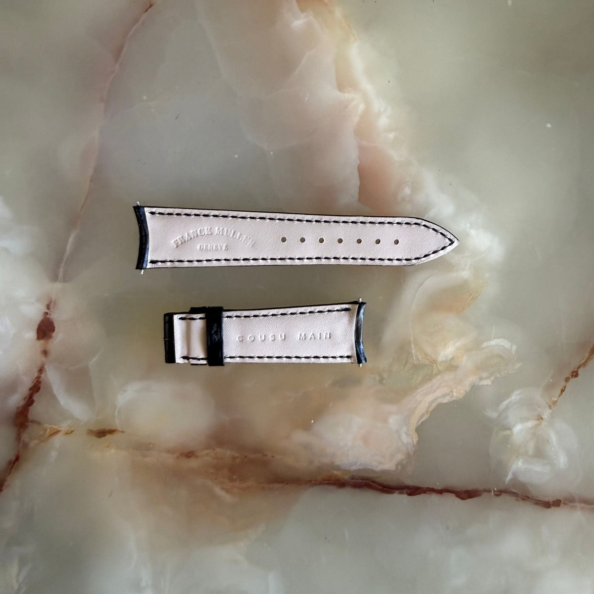 Authentic Franck Muller Black Crocodile Stitching Padded Watch Strap Band 20mm