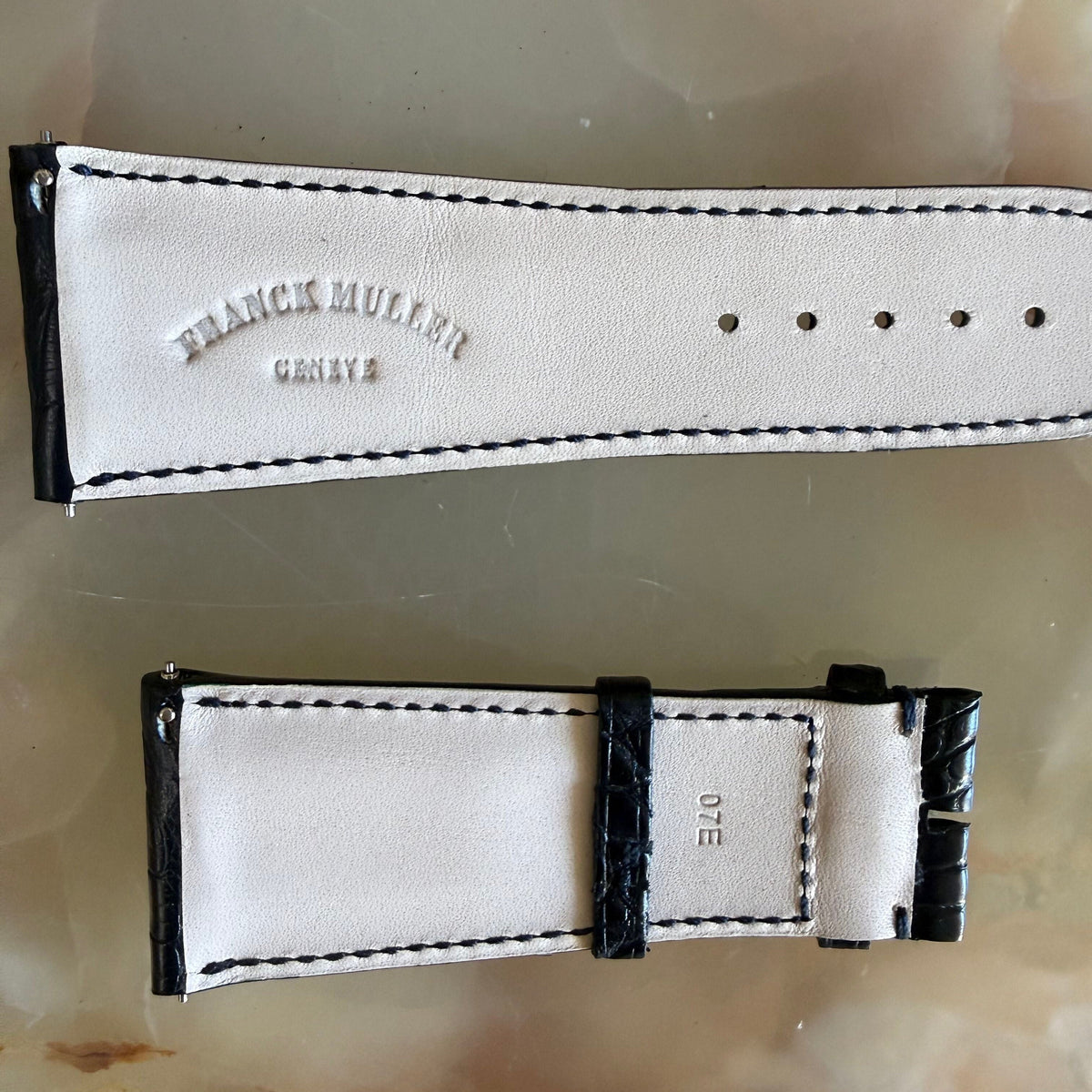 Authentic Franck Muller Blue Alligator Stitching Padded Watch Strap Band 29.5mm