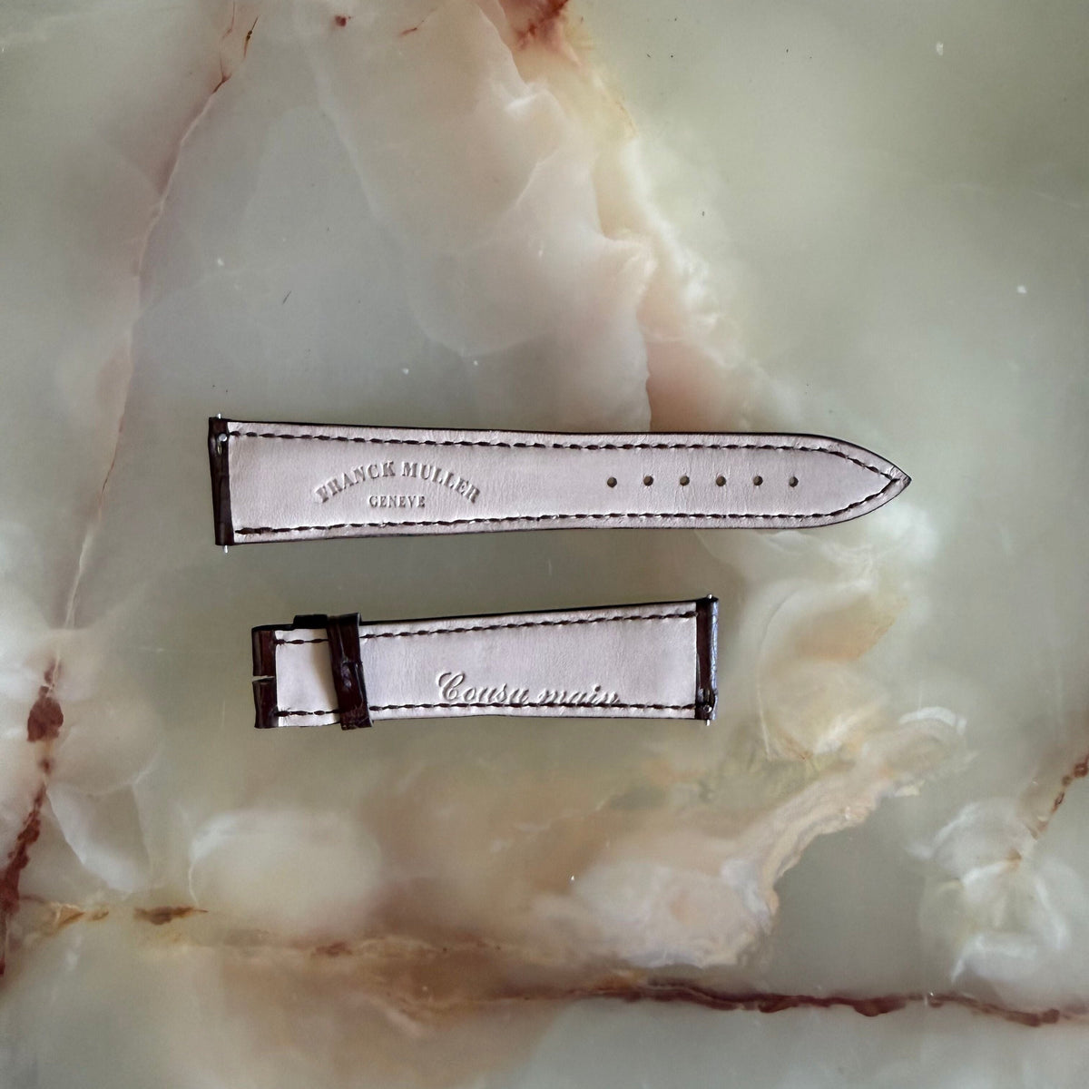 Authentic Franck Muller Brown Crocodile Stitching Padded Watch Strap Band 20mm