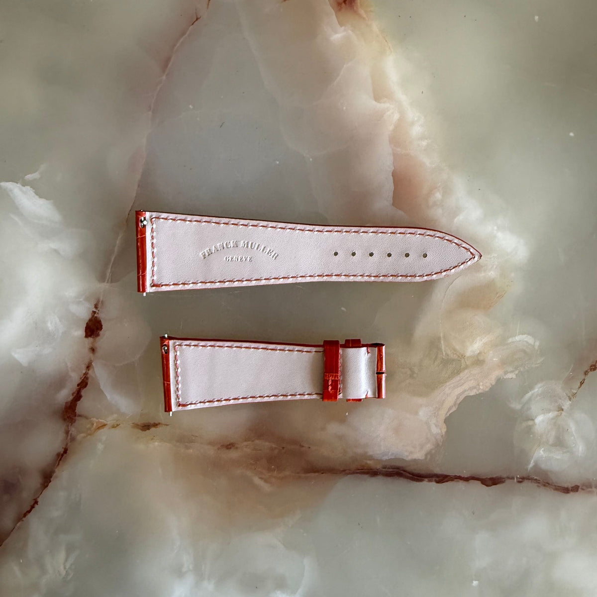 Authentic Franck Muller Orange Shiny Alligator Watch Strap Band 26mm