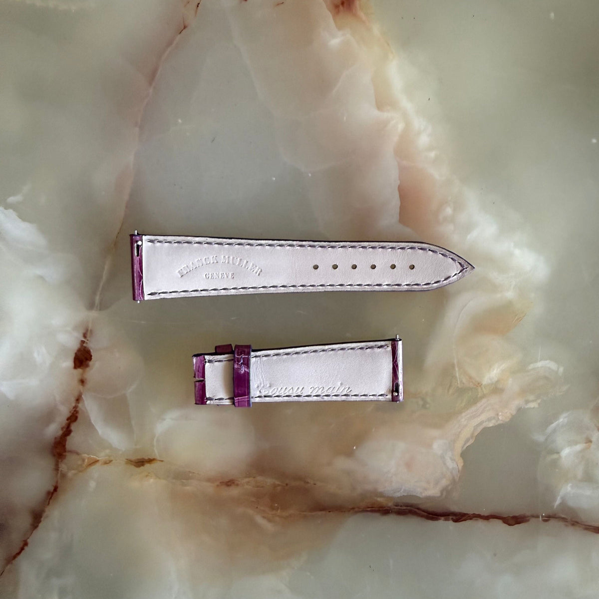 Authentic Franck Muller Purple Crocodile Stitching Padded Watch Strap Band 20mm