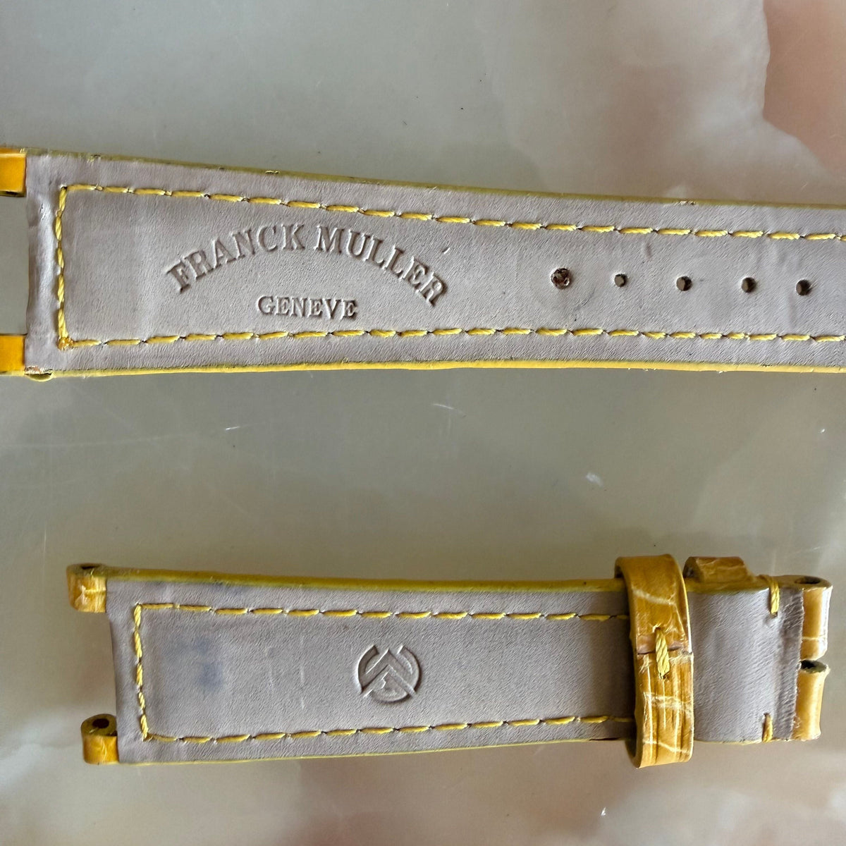 Authentic Franck Muller Yellow Crocodile Stitching Padded Watch Strap Band 20mm