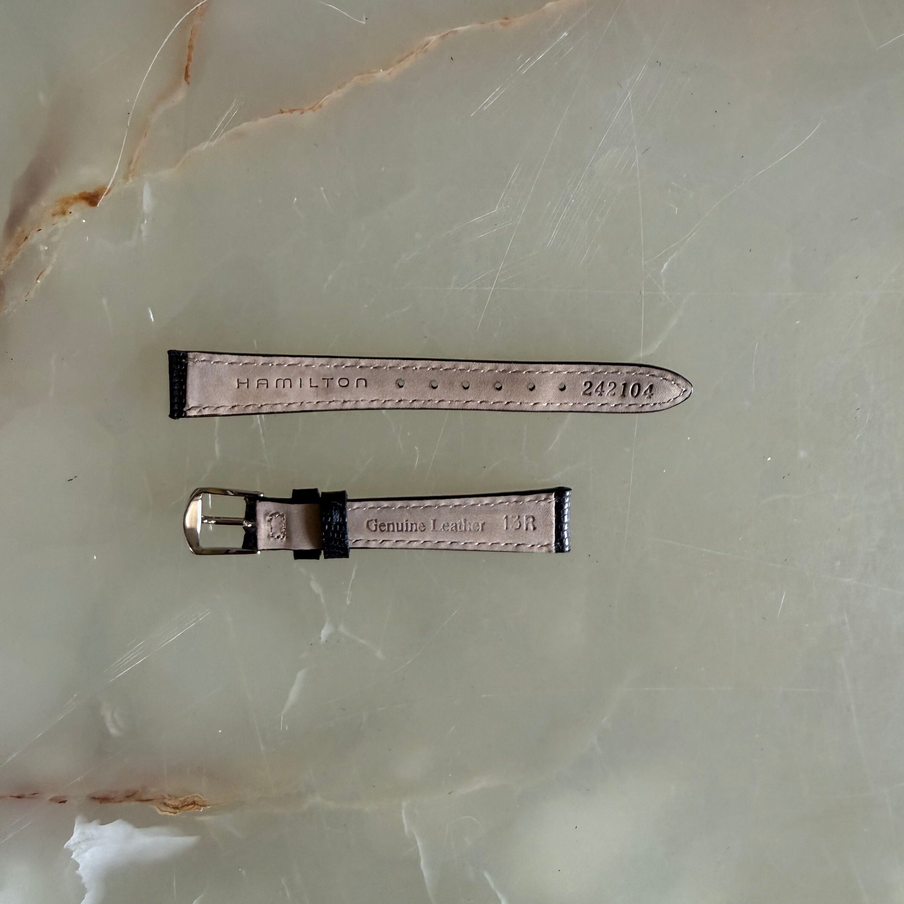 Authentic Hamilton Black Alligator Print Watch Strap Band 13mm w Buckle 242104