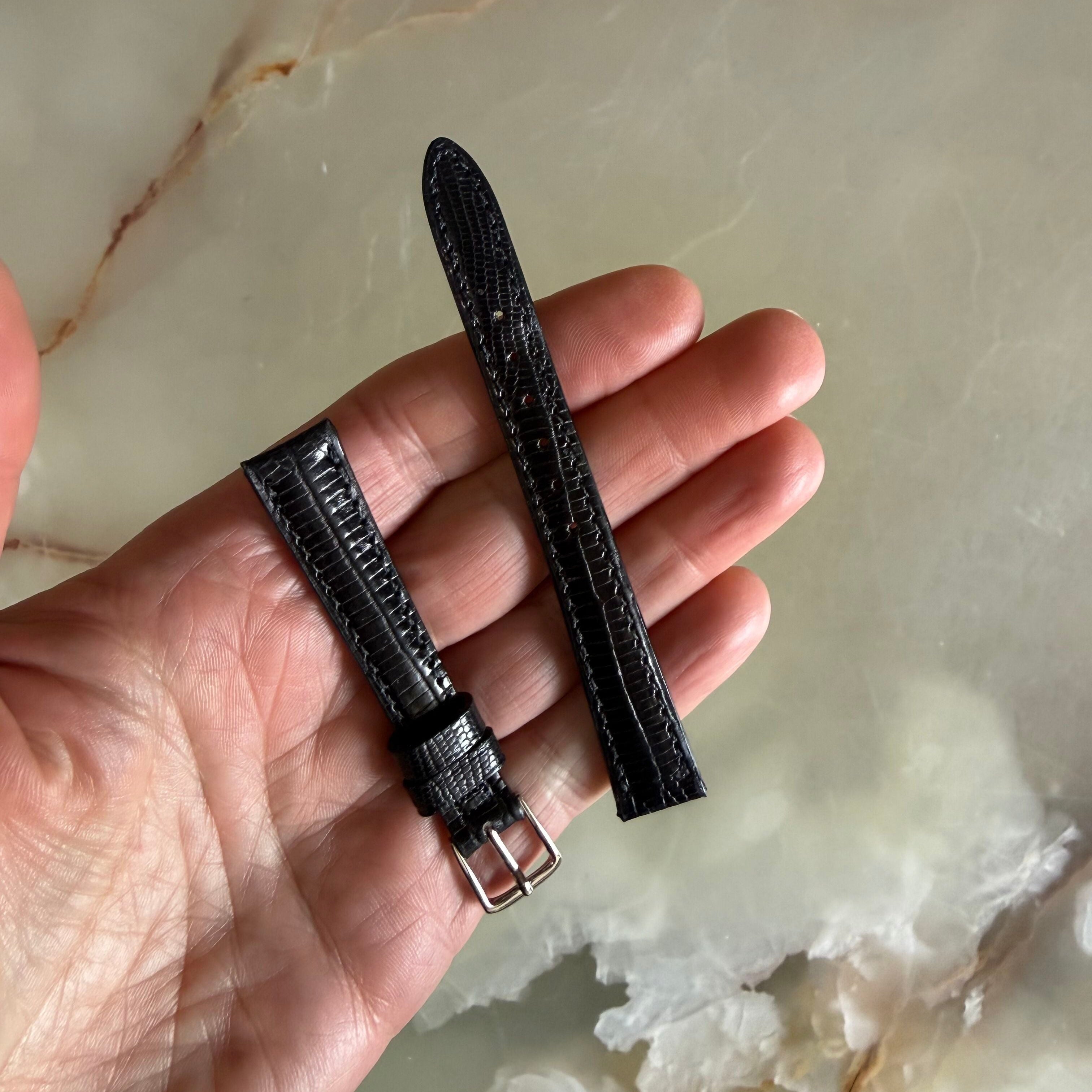 Authentic Hamilton Black Alligator Print Watch Strap Band 13mm w Buckle 242104