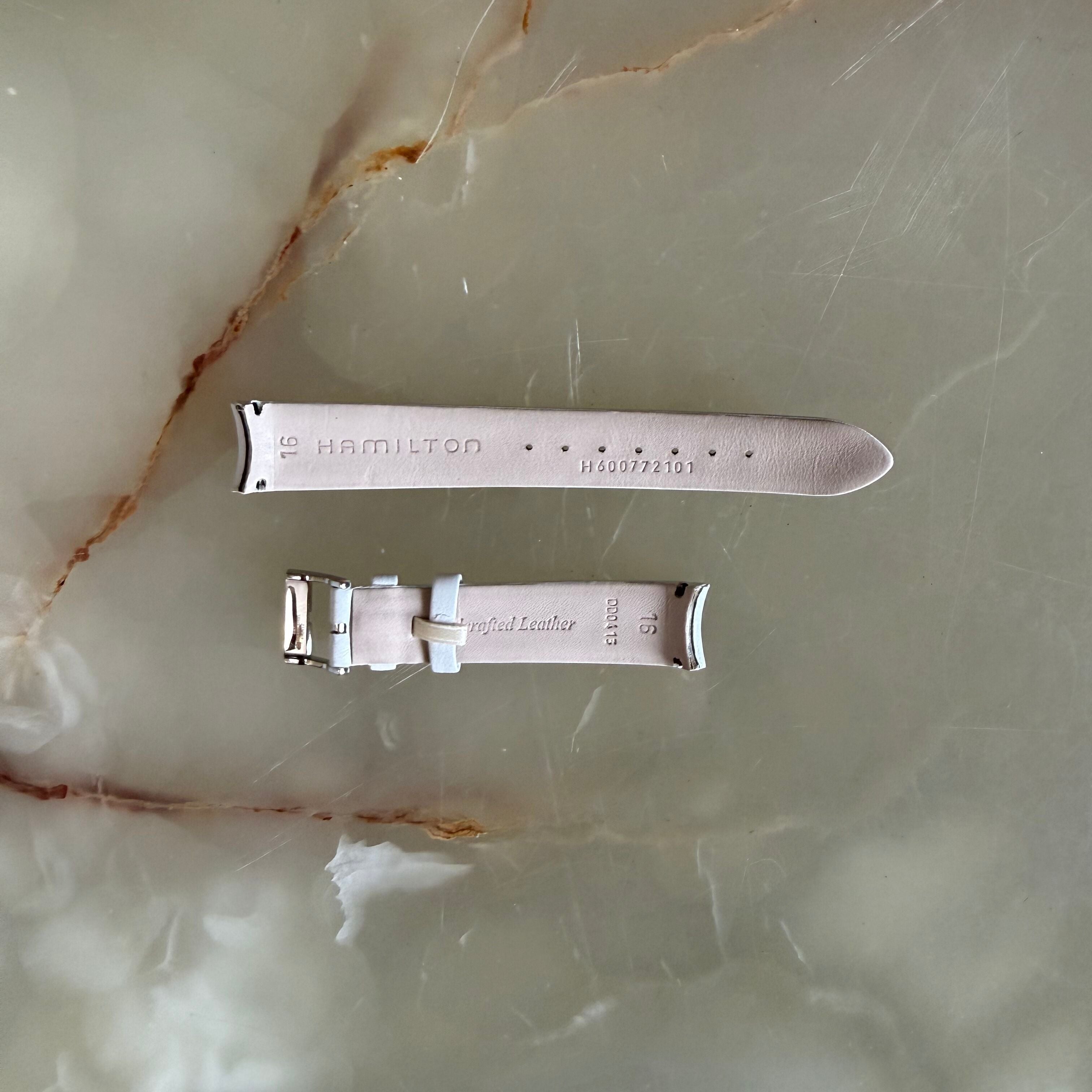 Authentic Hamilton White Leather Watch Strap Band 16mm w Buckle H600772101