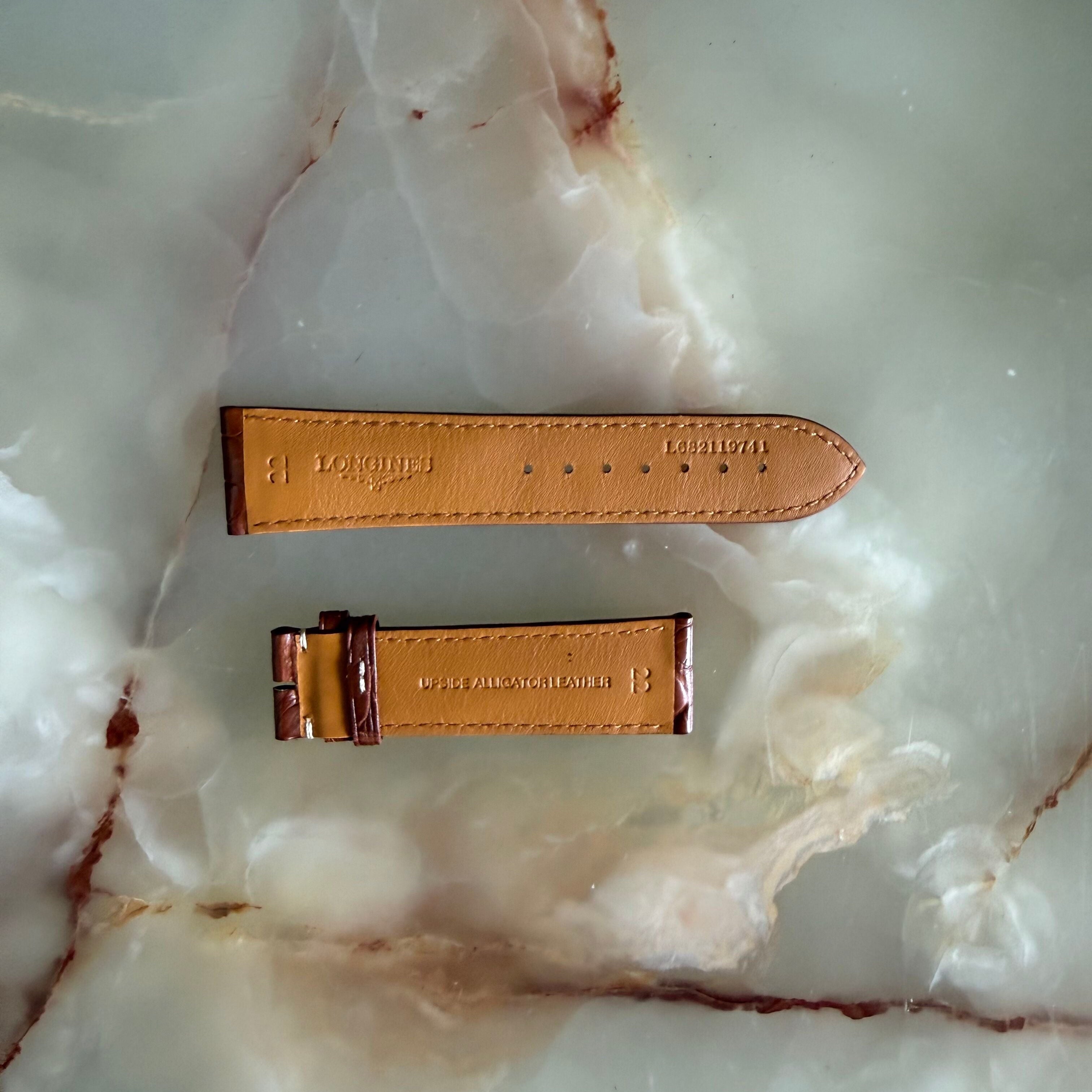 Authentic Longines Brown Alligator Cream Stitching Watch Band Strap 22mm